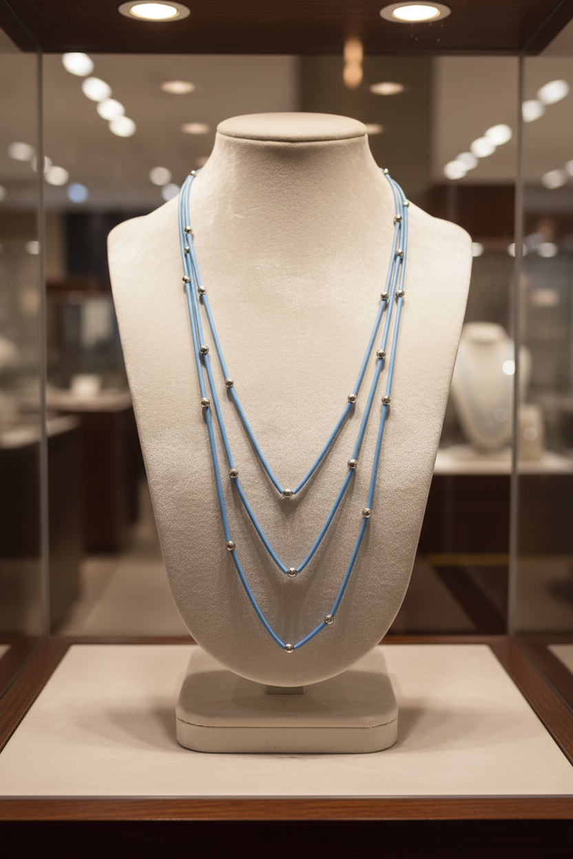 Collier 3 rangs bleu ciel — présentoir cou bijouterie