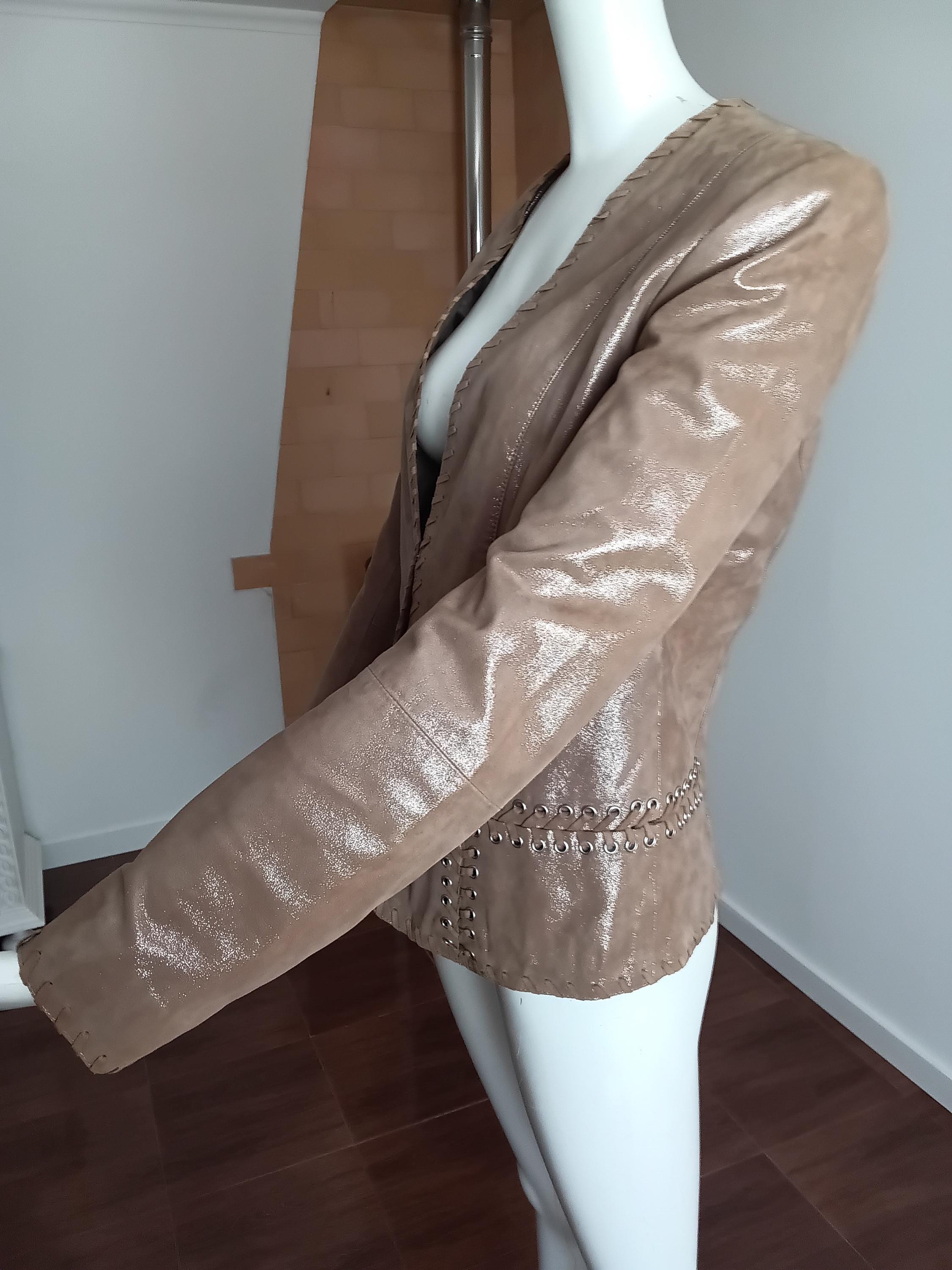 Vintage Blazer en cuir velours de chèvre beige doré