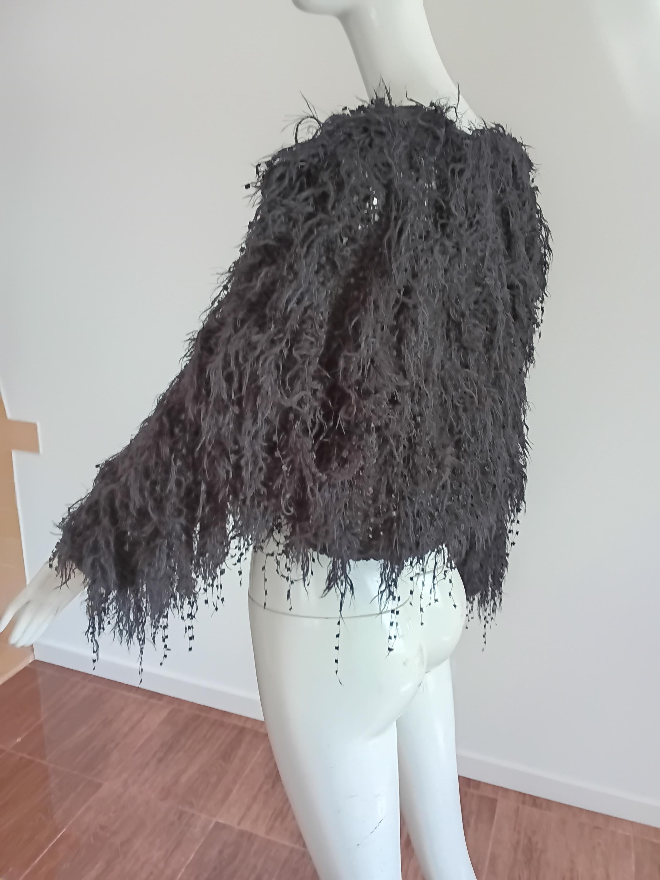 Pull Vintage Noir Frangé Années 70 — Style Bohème — Taille Unique