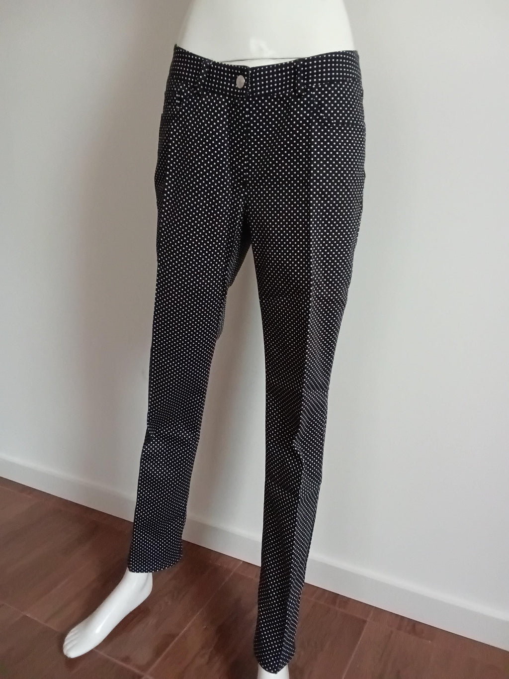Vintage Pantalon imprimé pois noir blanc femme