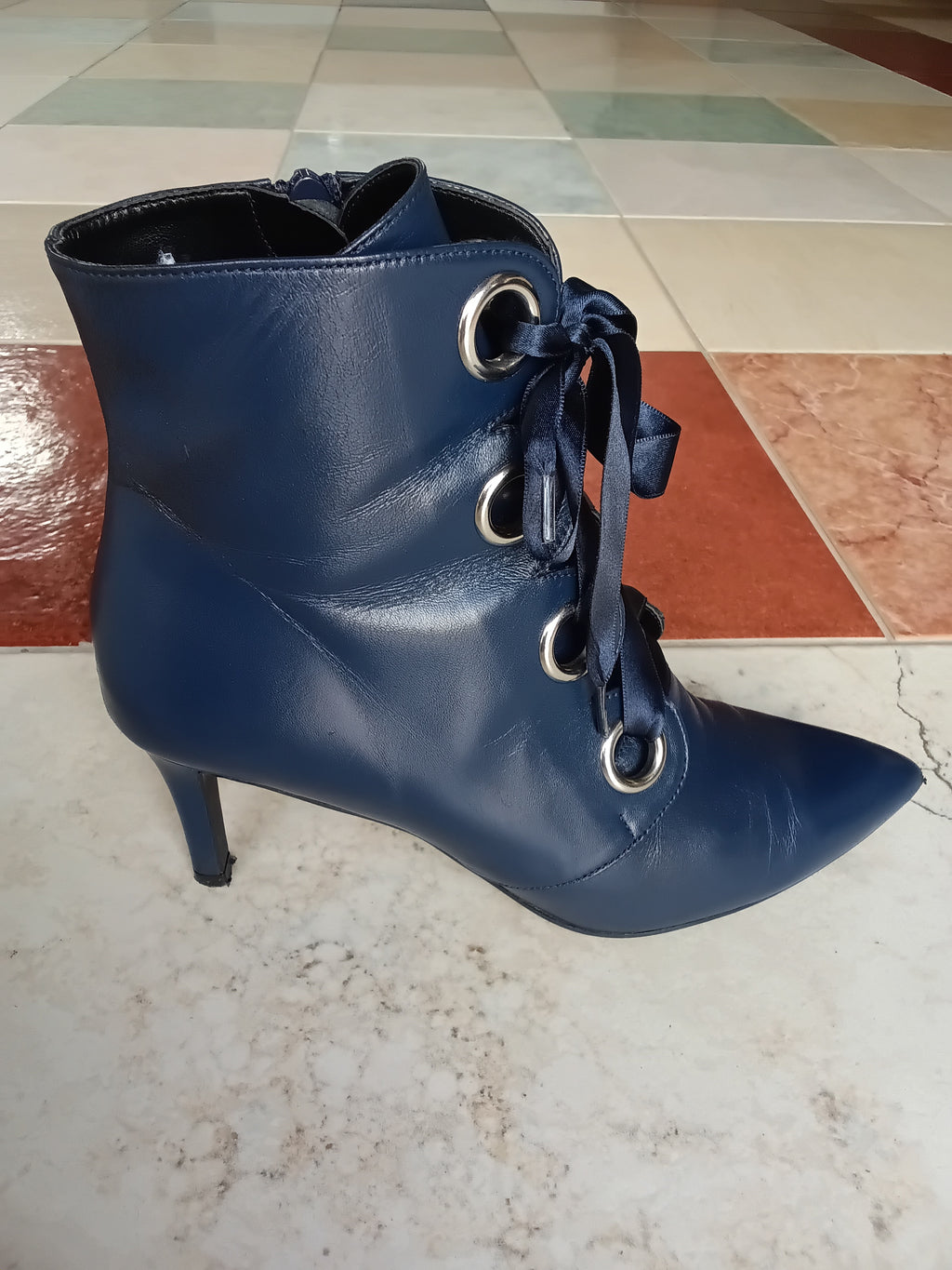 Bottines Rétro en Cuir Bleu Nuit — Heine — Pointure 38