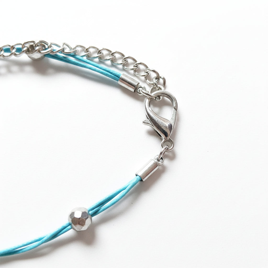 Colar de 3 fios azul-celeste & pérolas prateadas — Madeleine Mode