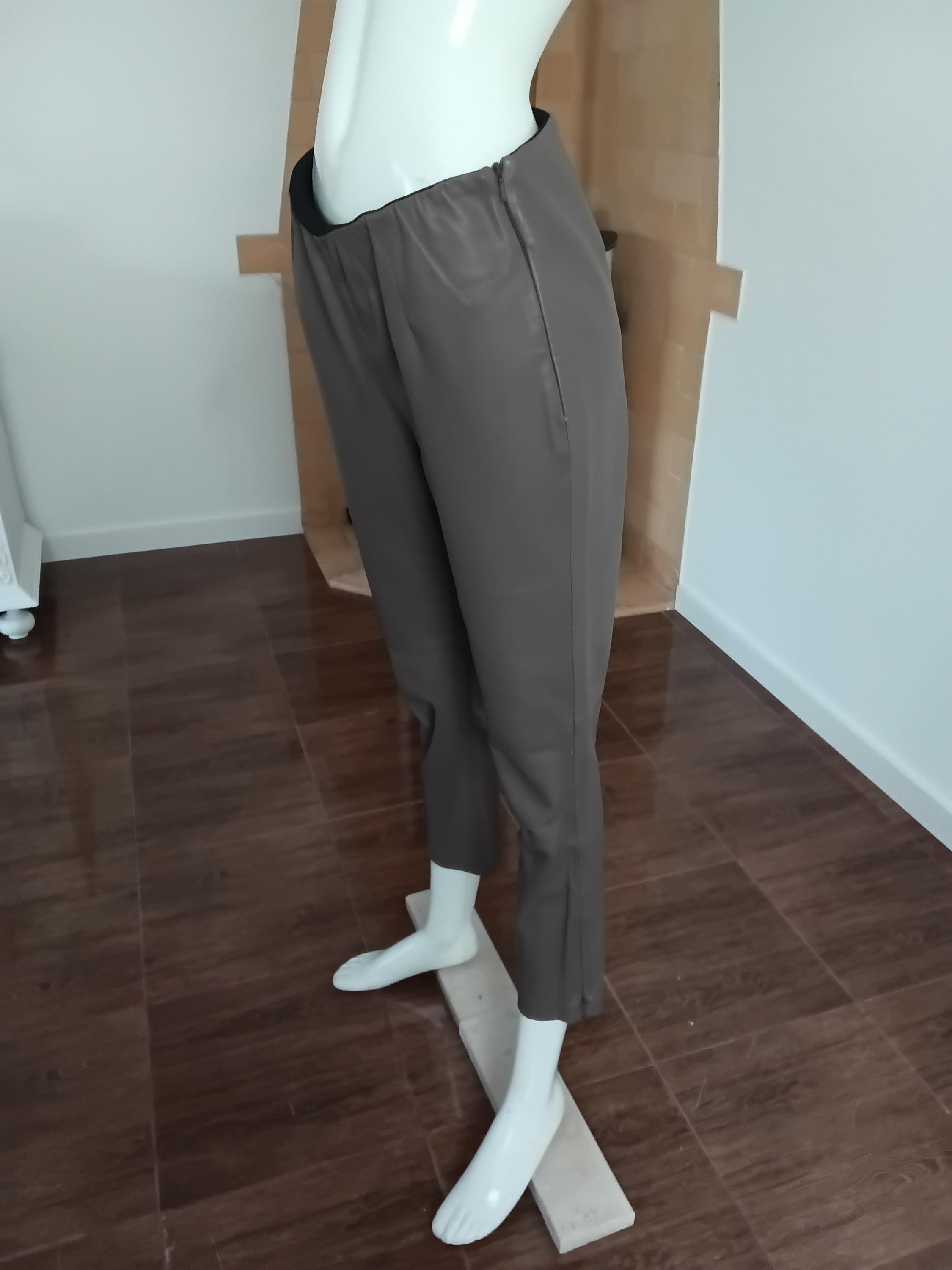 Vintage Legging cuir d'agneau taupe Alba Moda — Taille 36 FR