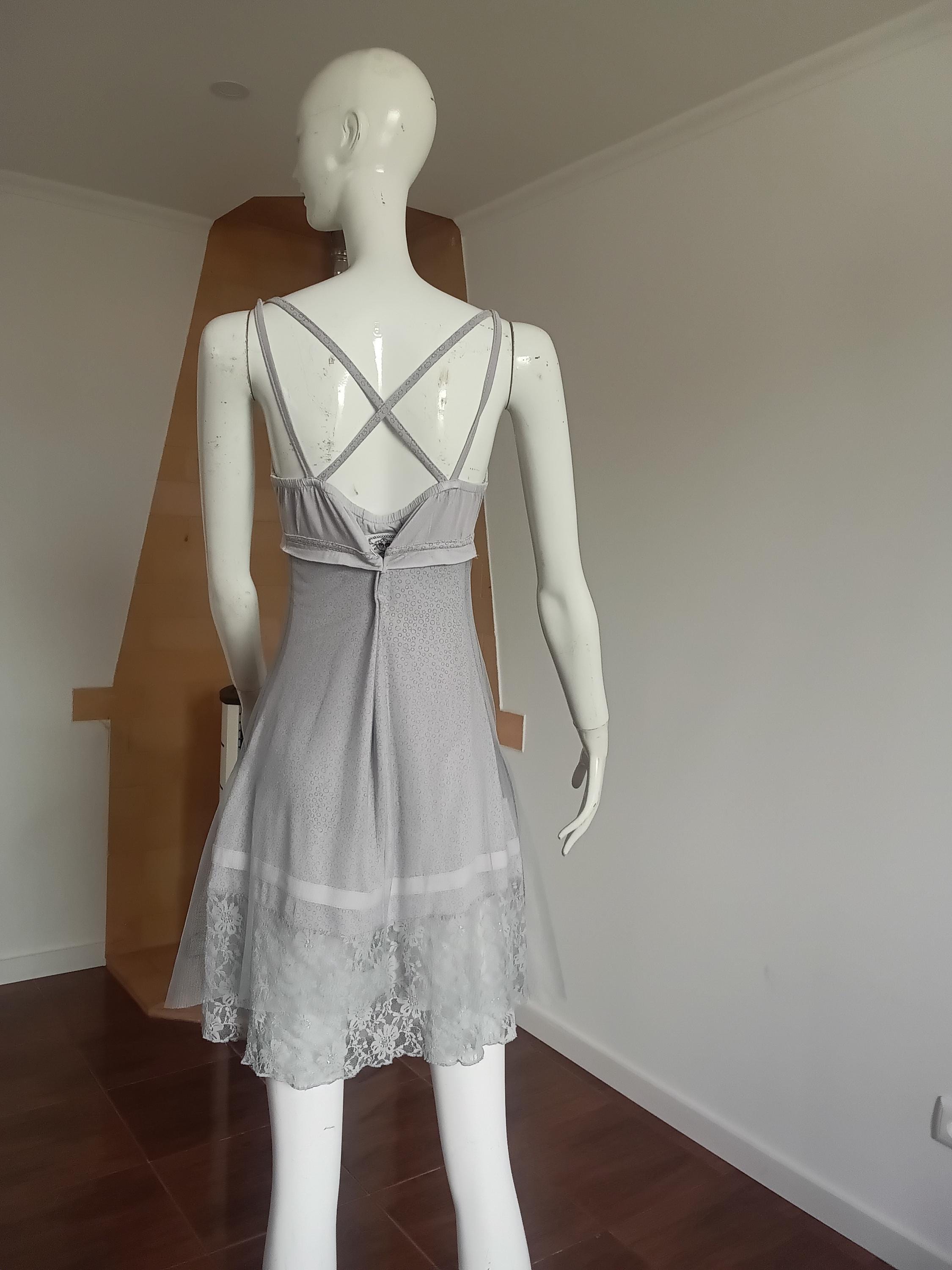 Robe Vintage Années 2000 Rayonne & Tulle Gris — Style Soirée — Taille M