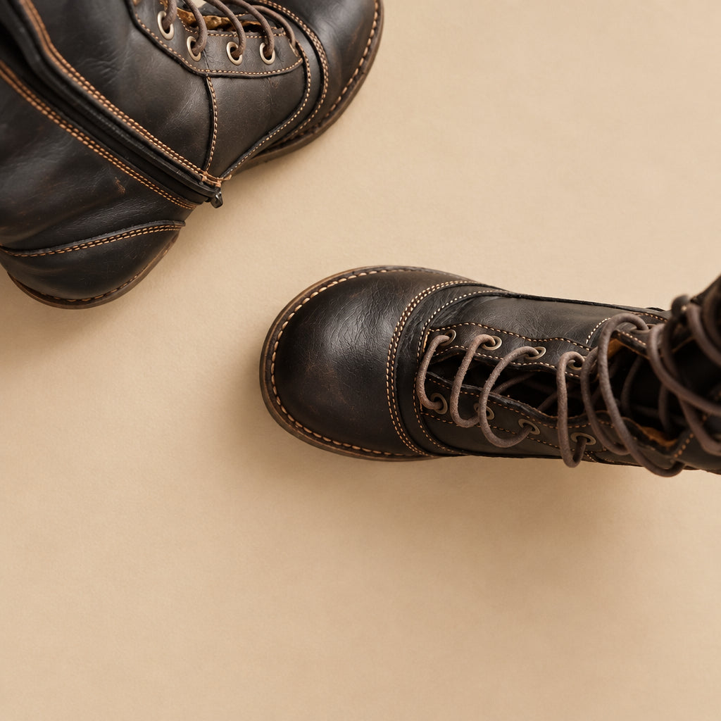 Bottes Vintage à Lacets en Cuir Noir The Art Company — T. 37