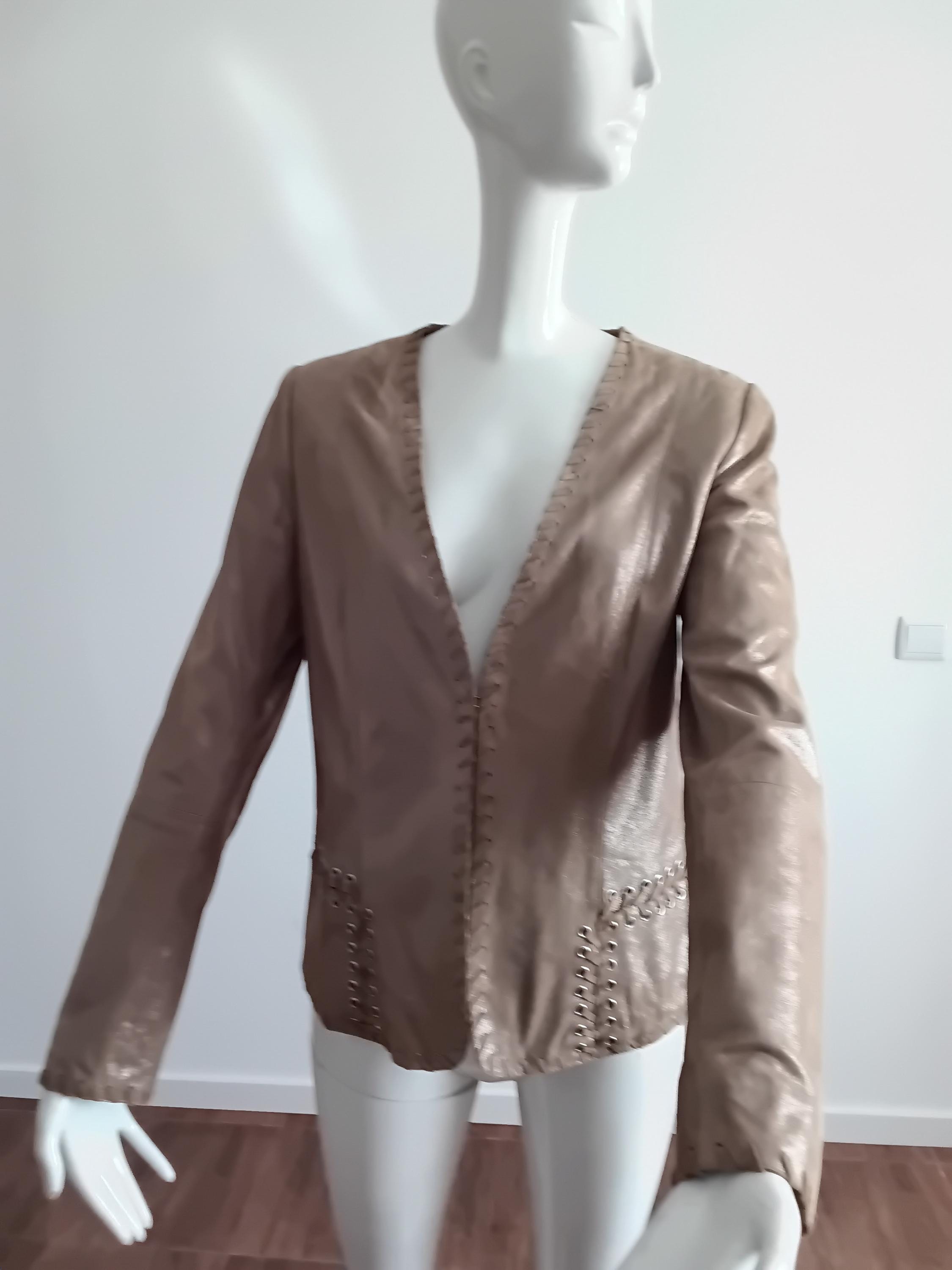 Vintage Blazer en cuir velours de chèvre beige doré