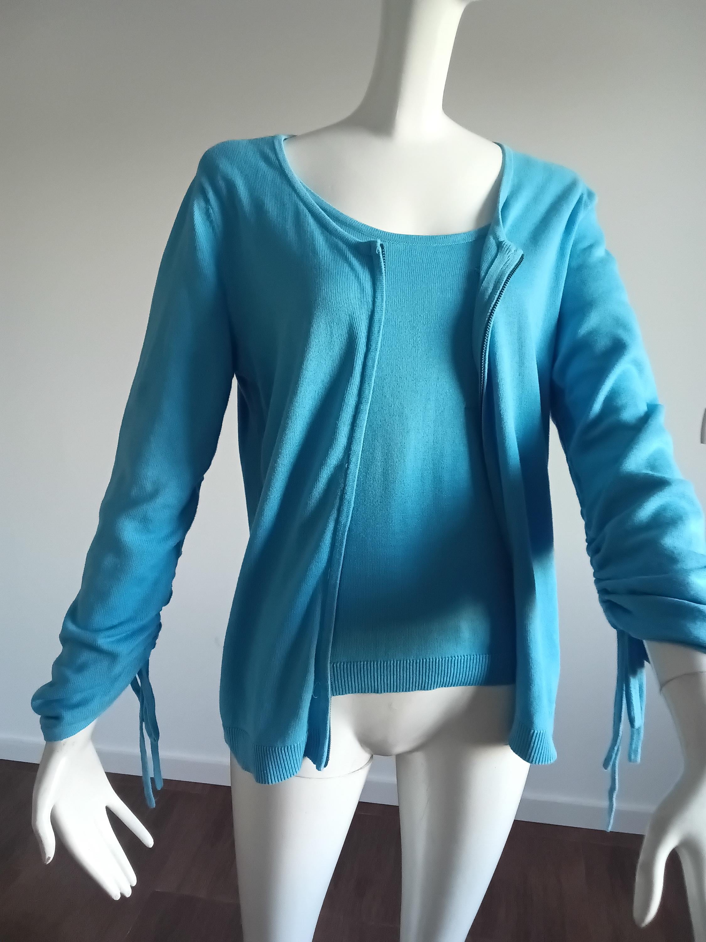 Ensemble Vintage Gilet & Pull Bleu Années 2000 — 100% Coton — Taille 38 FR
