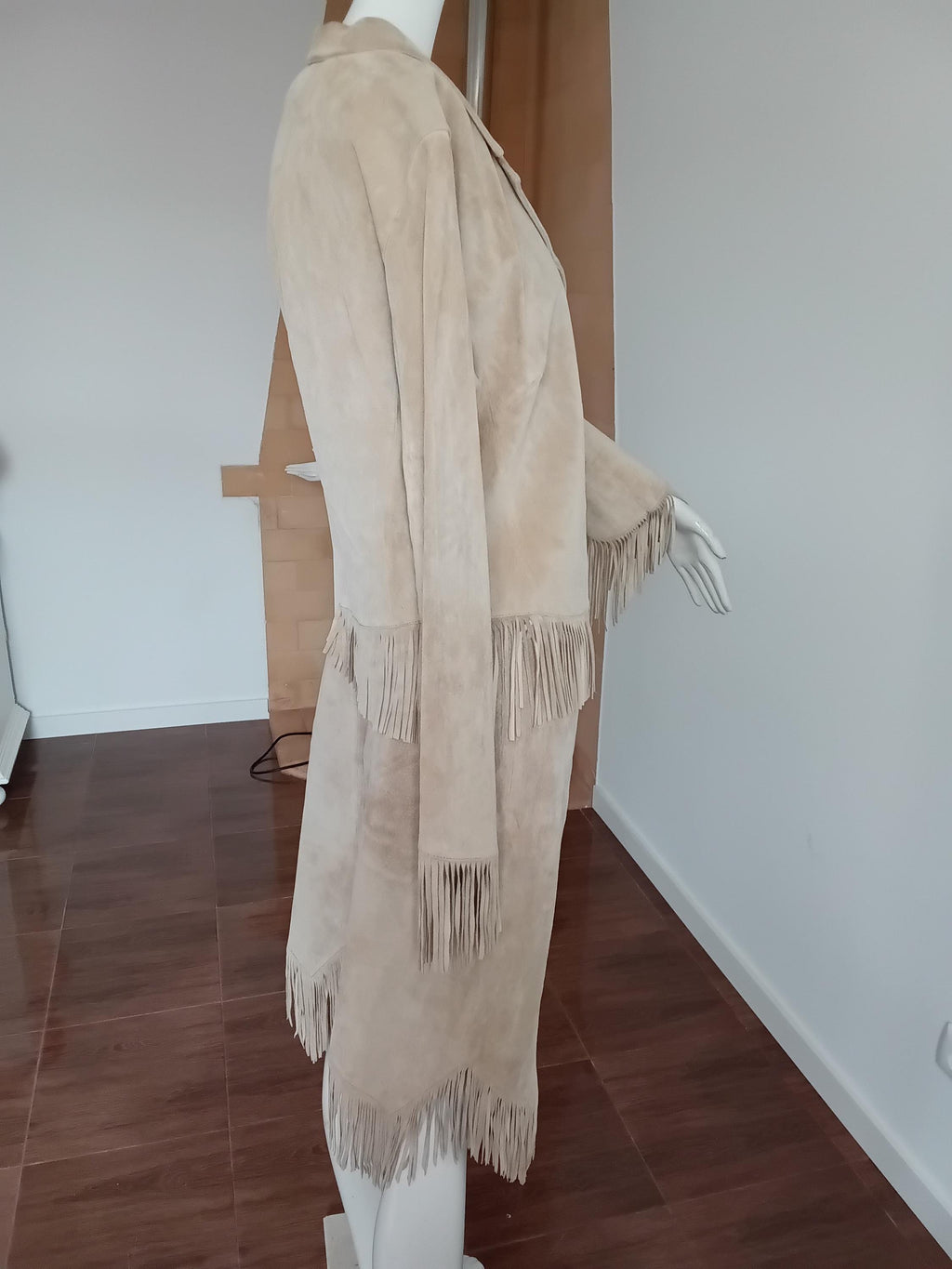 Vintage Tailleur jupe en cuir velours beige