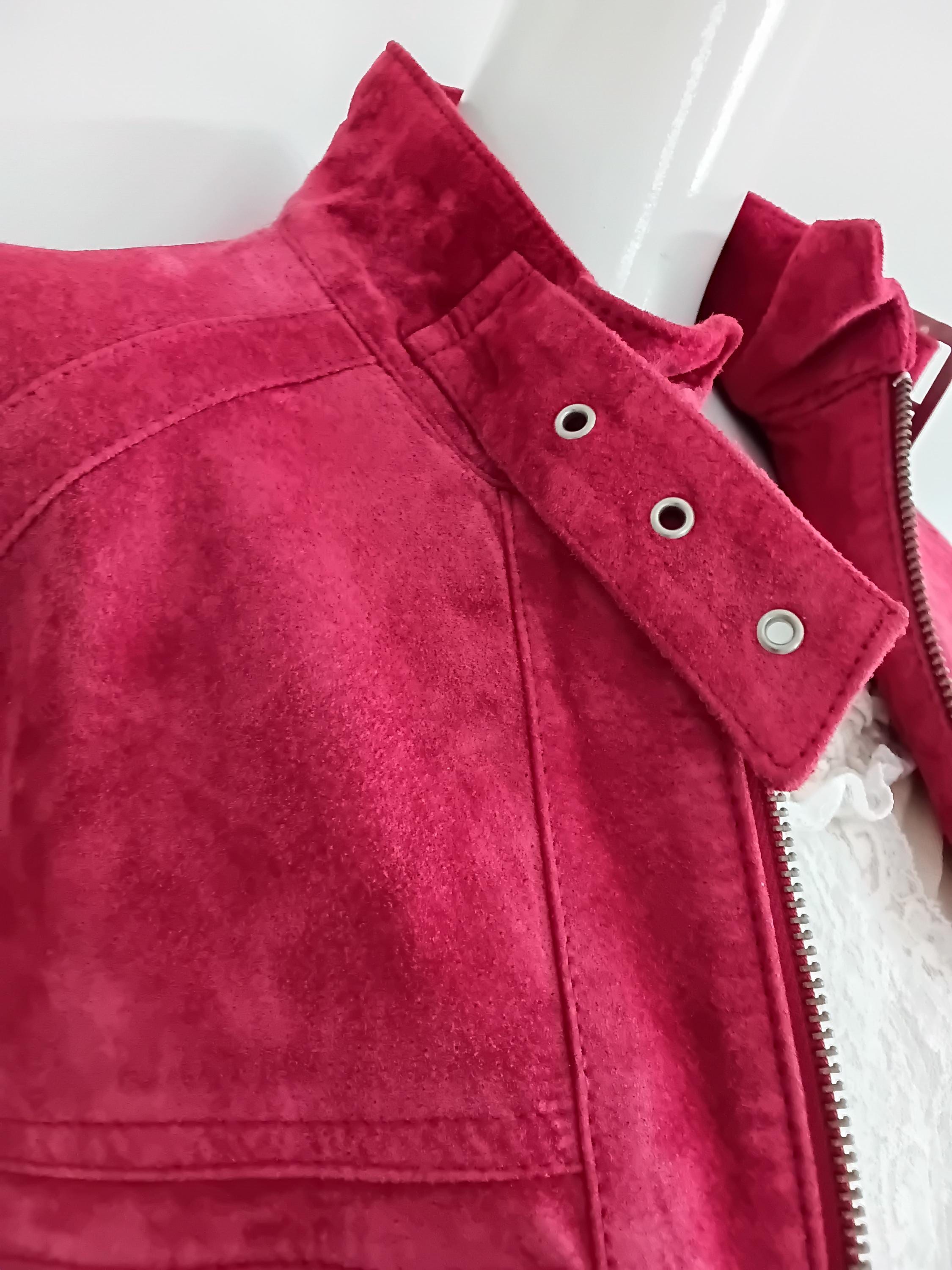 Vintage Tailleur pantalon cuir velours framboise — Taille 38 FR