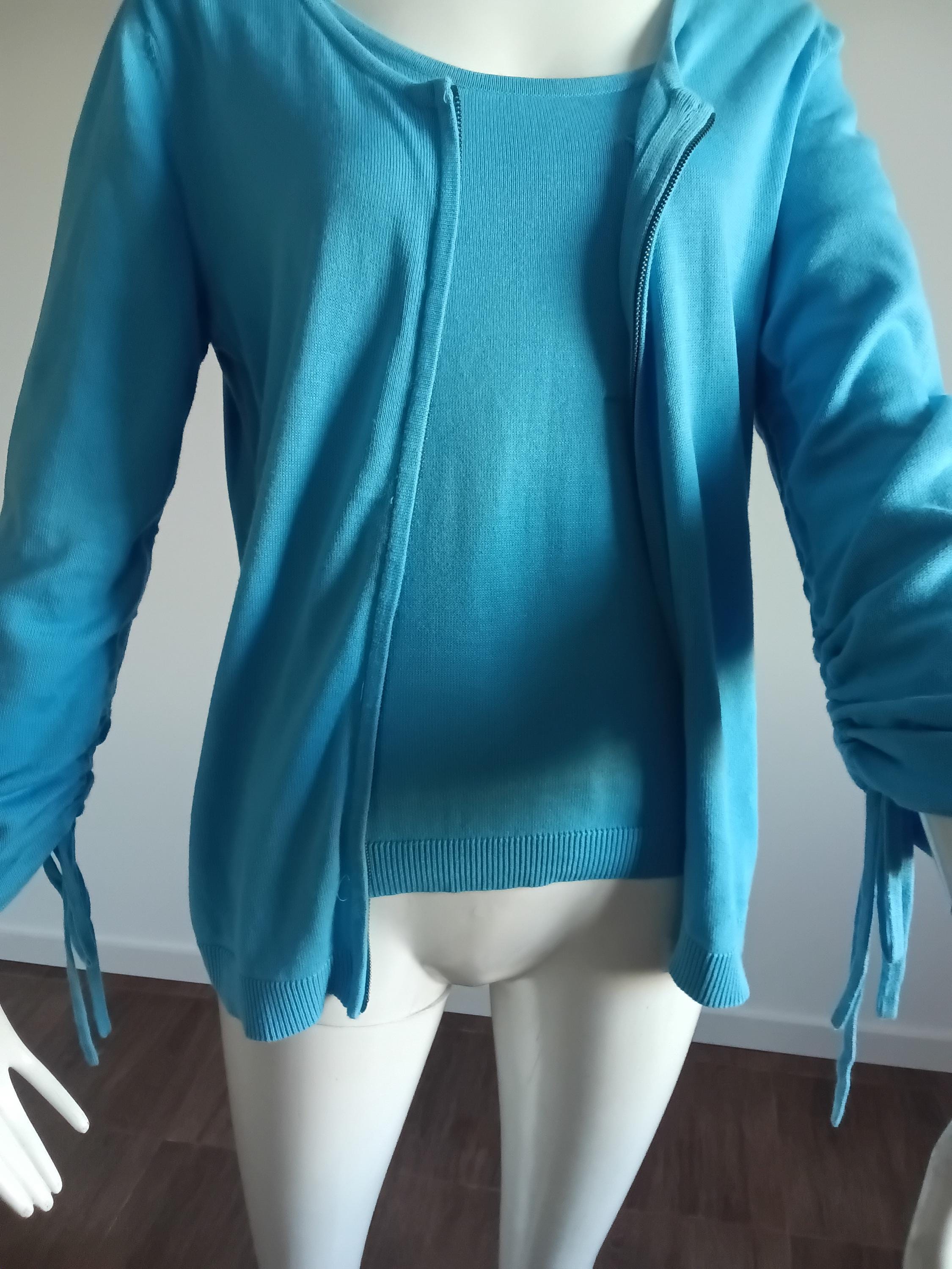 Ensemble Vintage Gilet & Pull Bleu Années 2000 — 100% Coton — Taille 38 FR