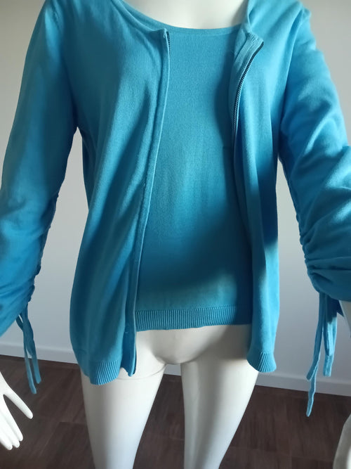 Ensemble Vintage Gilet & Pull Bleu Années 2000 — 100% Coton — Taille 38 FR