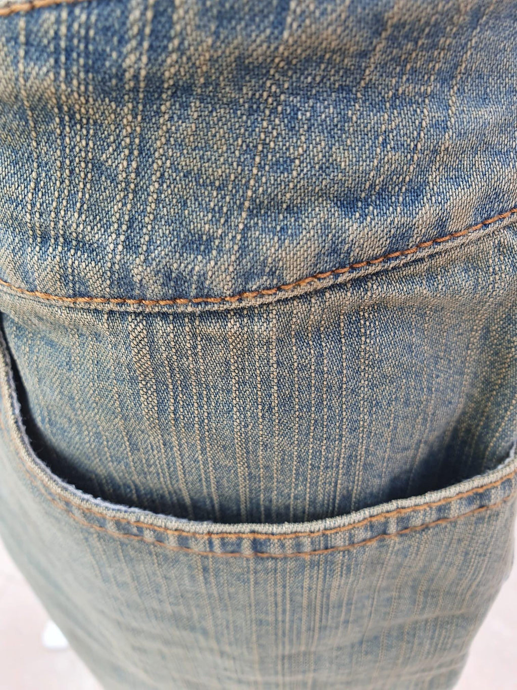 Vintage Minijupe taille basse en denim vieilli à Lacets — Taille 36 FR
