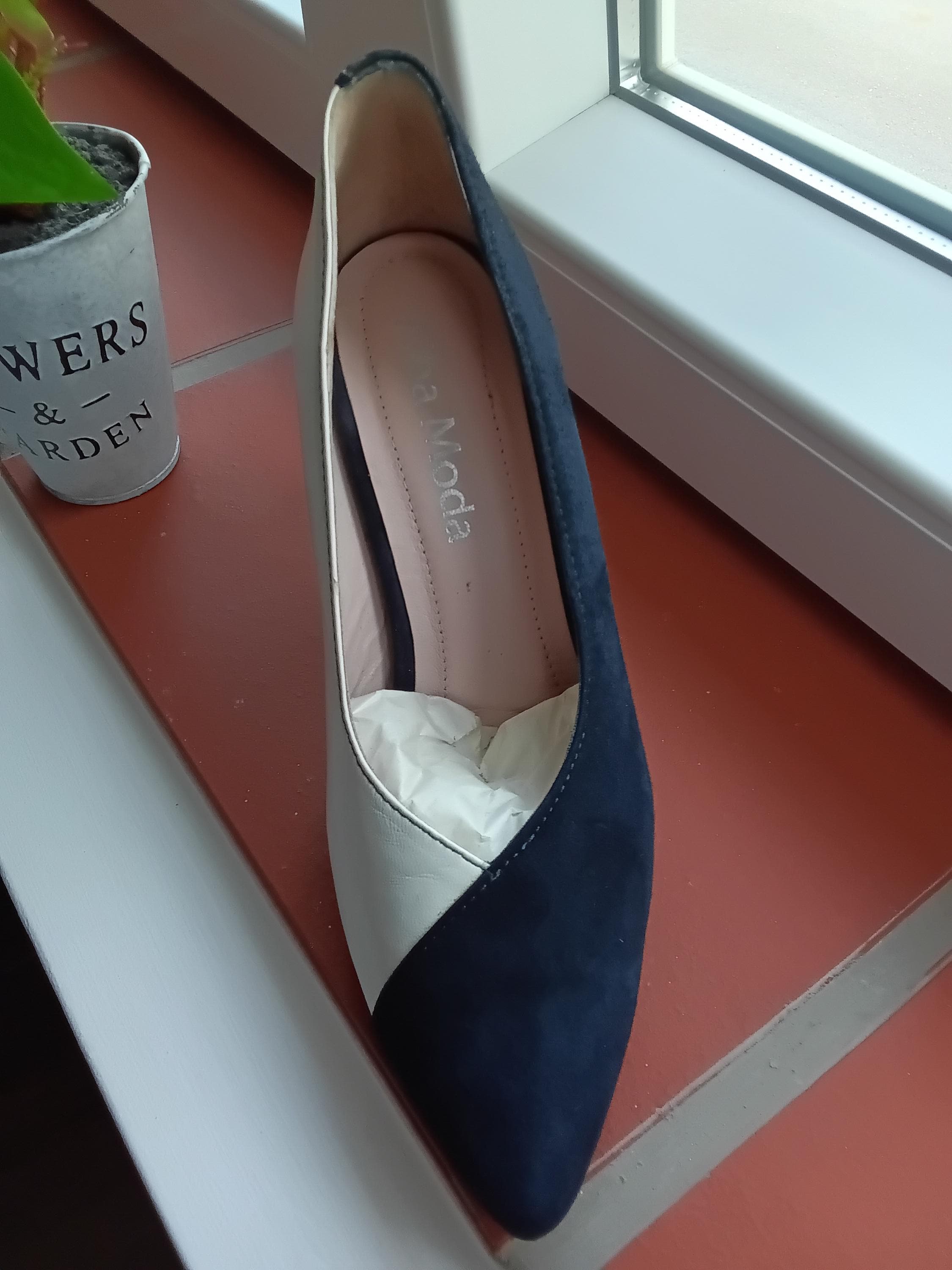 Vintage Escarpins Alba Moda Bicolores Cuir Blanc & Bleu Nuit — Taille 37 FR