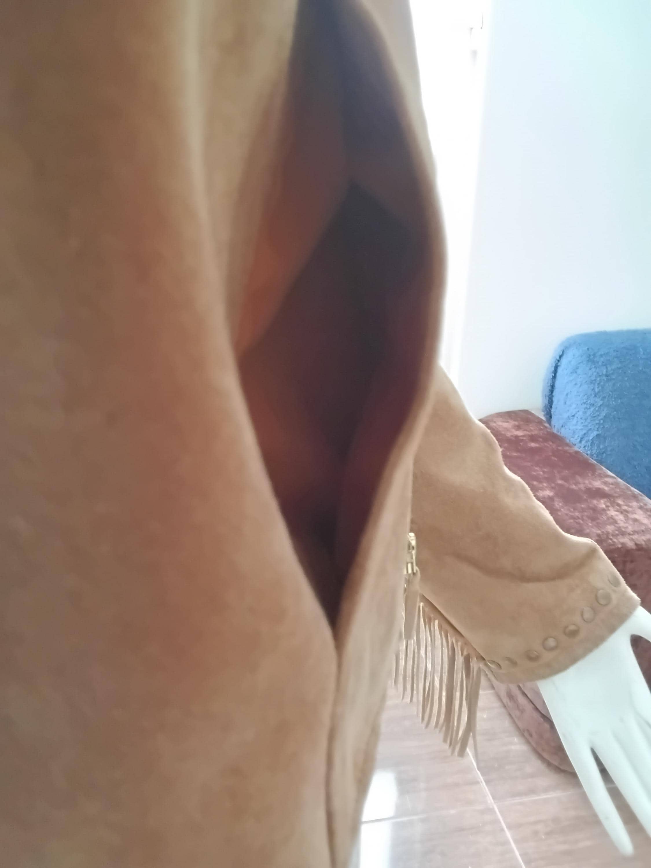 Veste Vintage Cuir Velours Camel à Franges — Taille S | Seconde Main