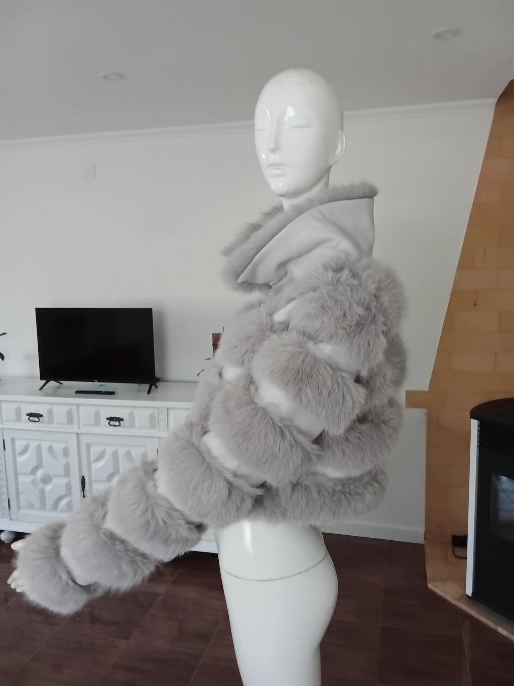 Veste Vintage Fausse Fourrure Gris Perle — Style Années 2000 — Taille S/M