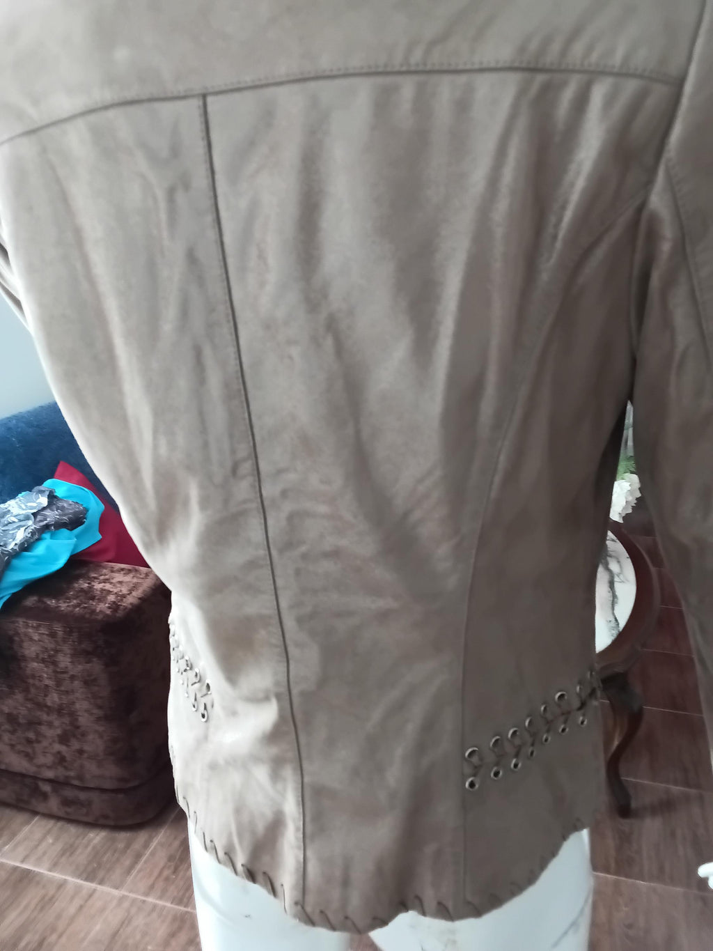 Vintage Blazer en cuir velours de chèvre beige doré