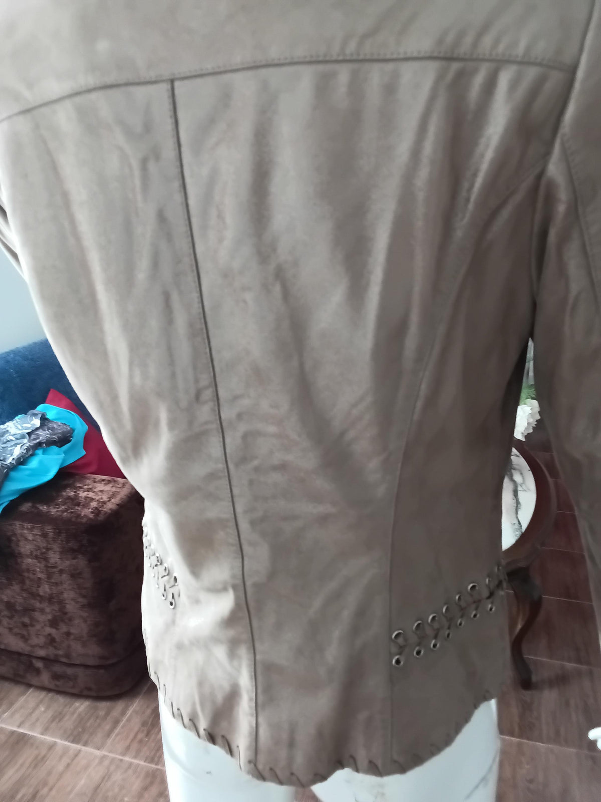 Vintage Blazer en cuir velours de chèvre beige doré