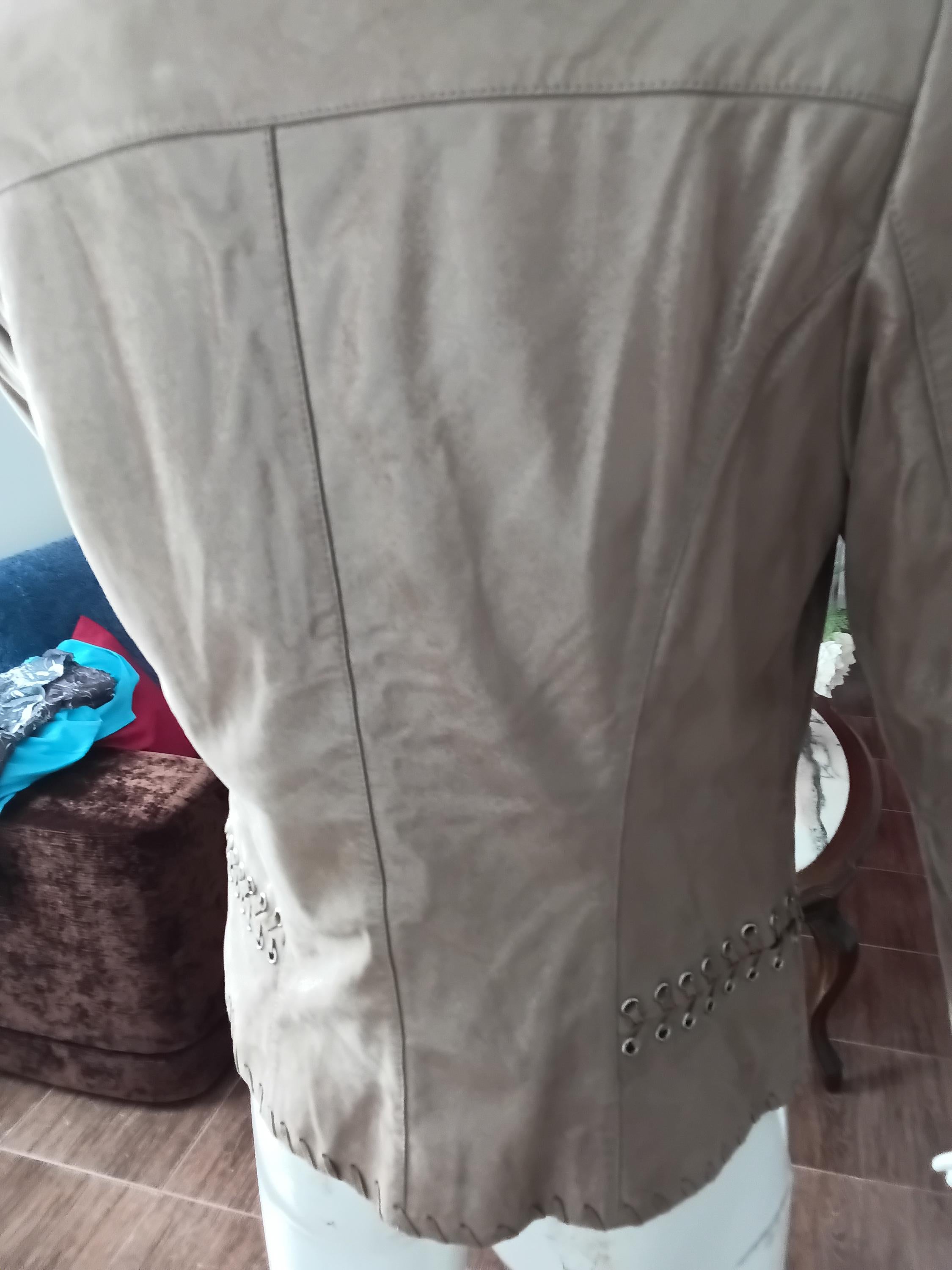 Vintage Blazer en cuir velours de chèvre beige doré