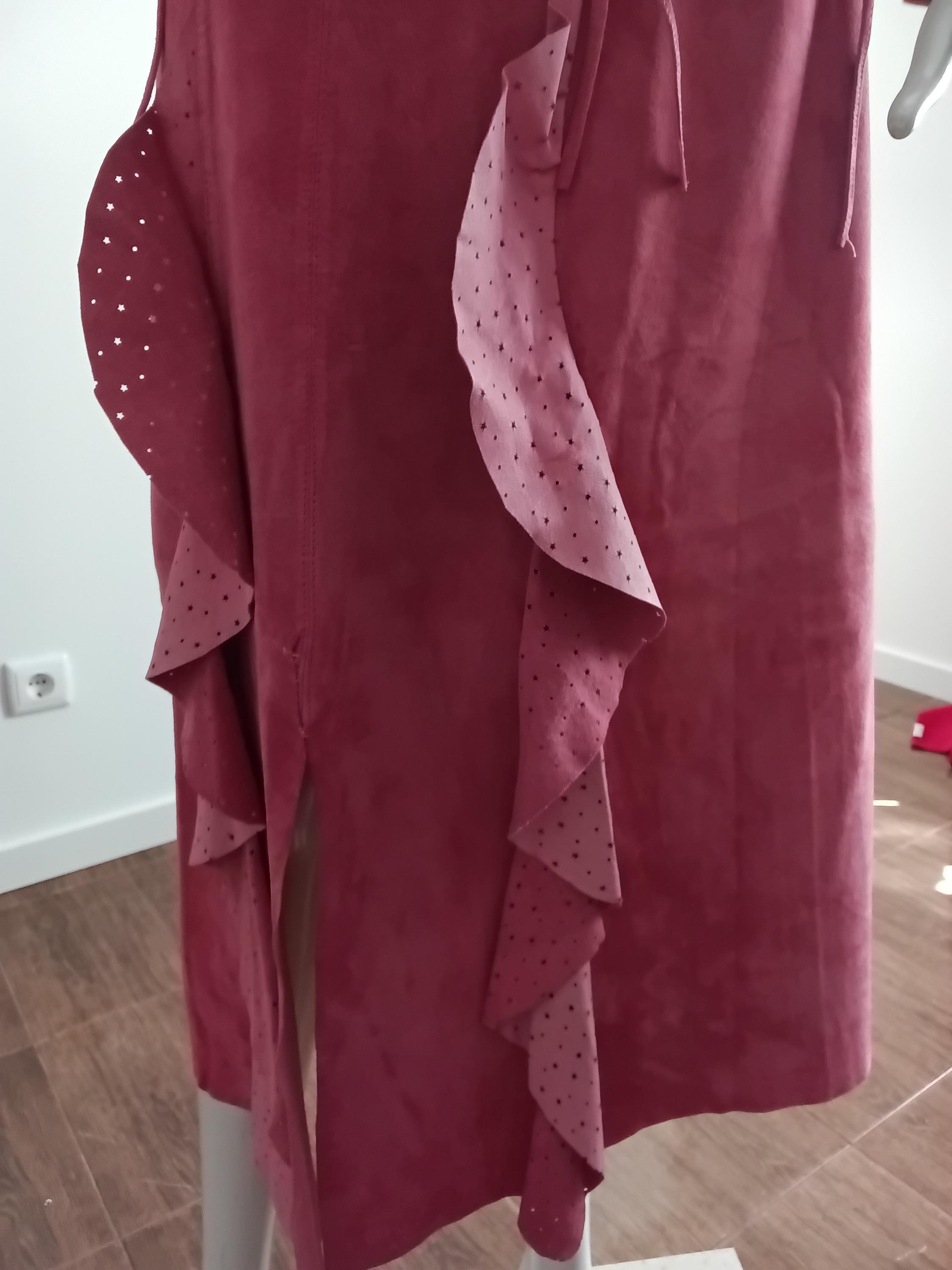 Vintage Ensemble blazer + jupe en cuir velours rose à volants — Taille 38 FR