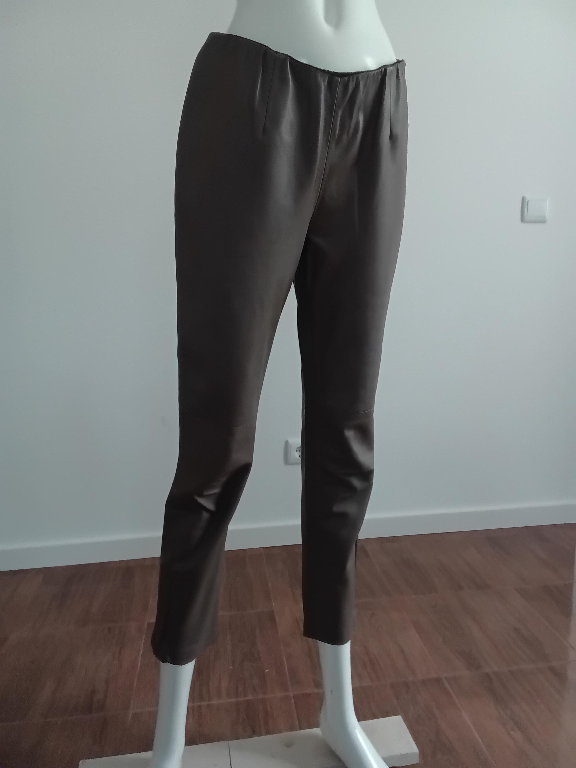 Vintage Legging cuir d'agneau taupe Alba Moda — Taille 36 FR