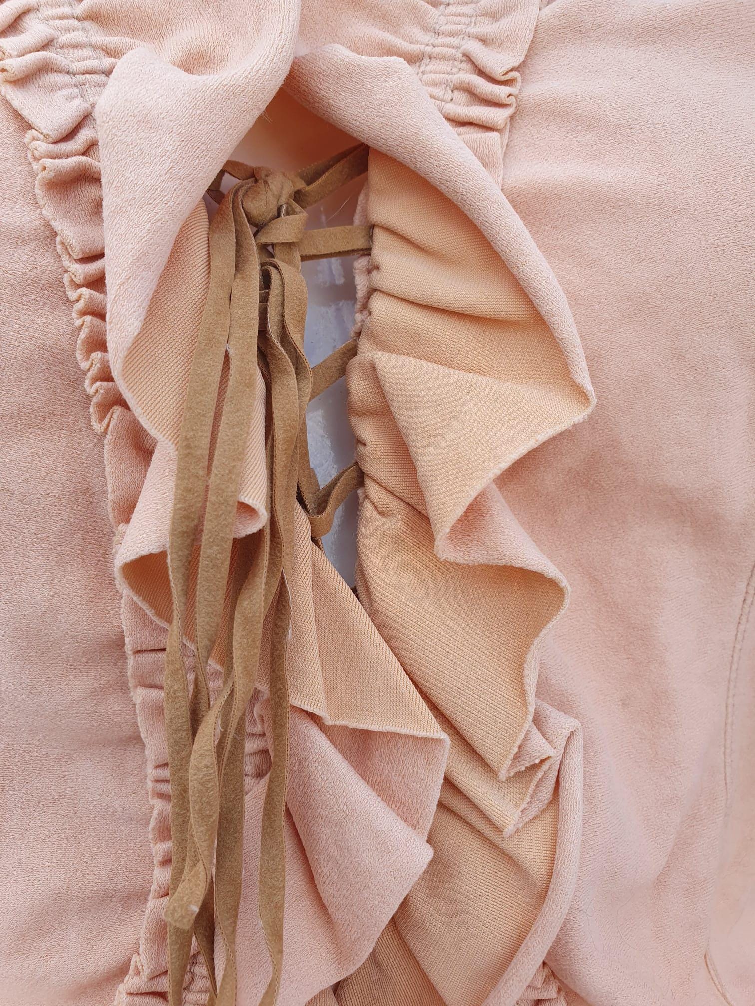 Débardeur Vintage Romantique Beige Rosé Volants — Années 2000 — Taille S