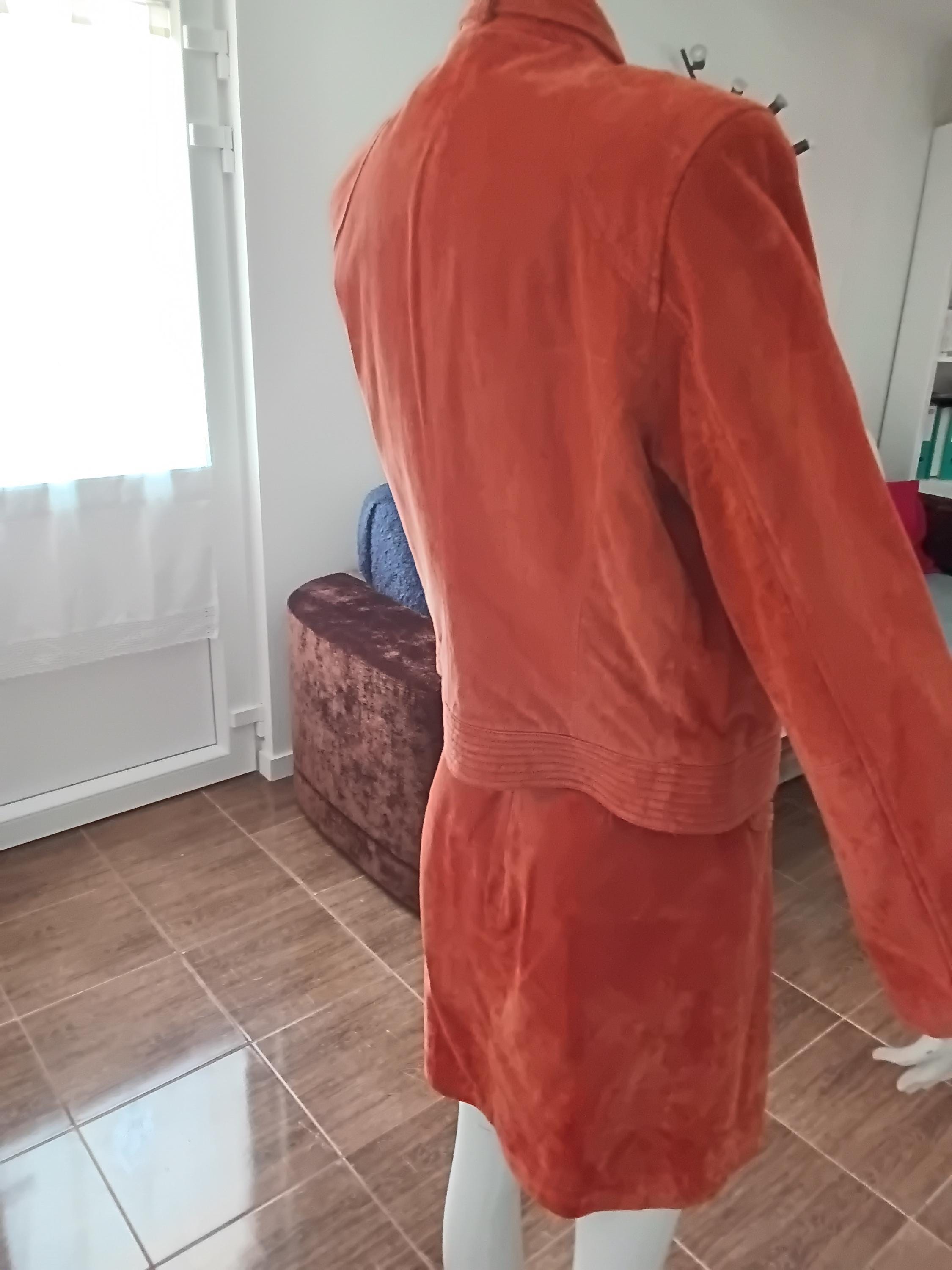 Vintage ensemble 2 pièces en cuir velours orange