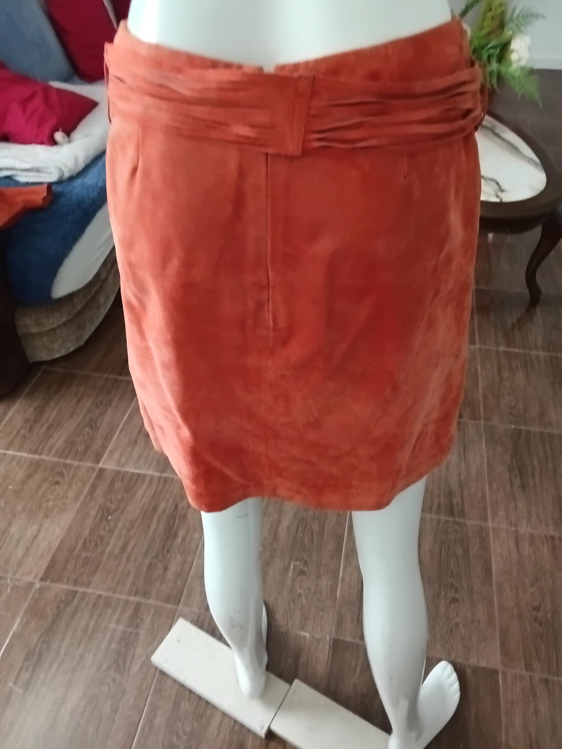 Vintage ensemble 2 pièces en cuir velours orange