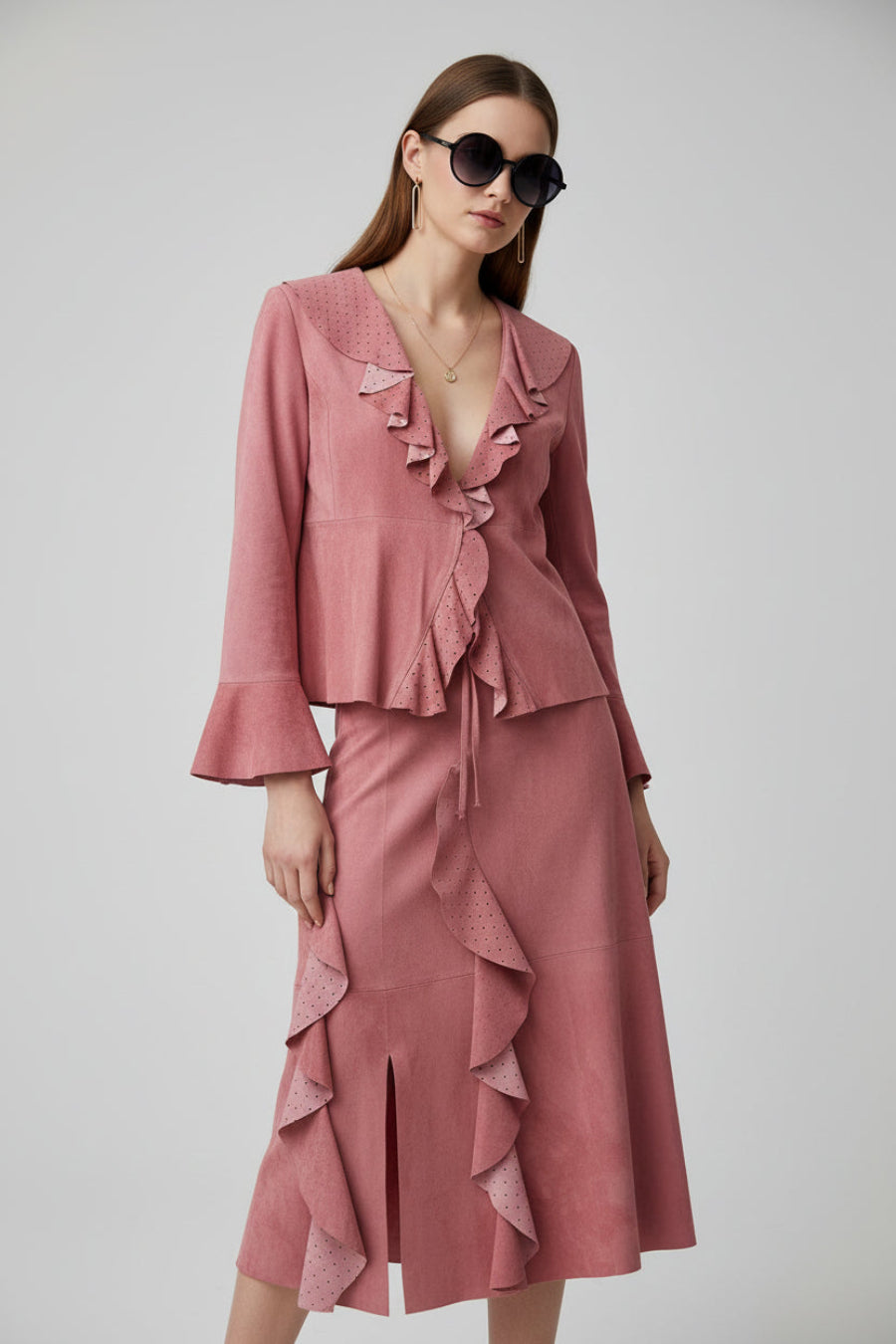 Vintage Suede Blazer and Skirt Set