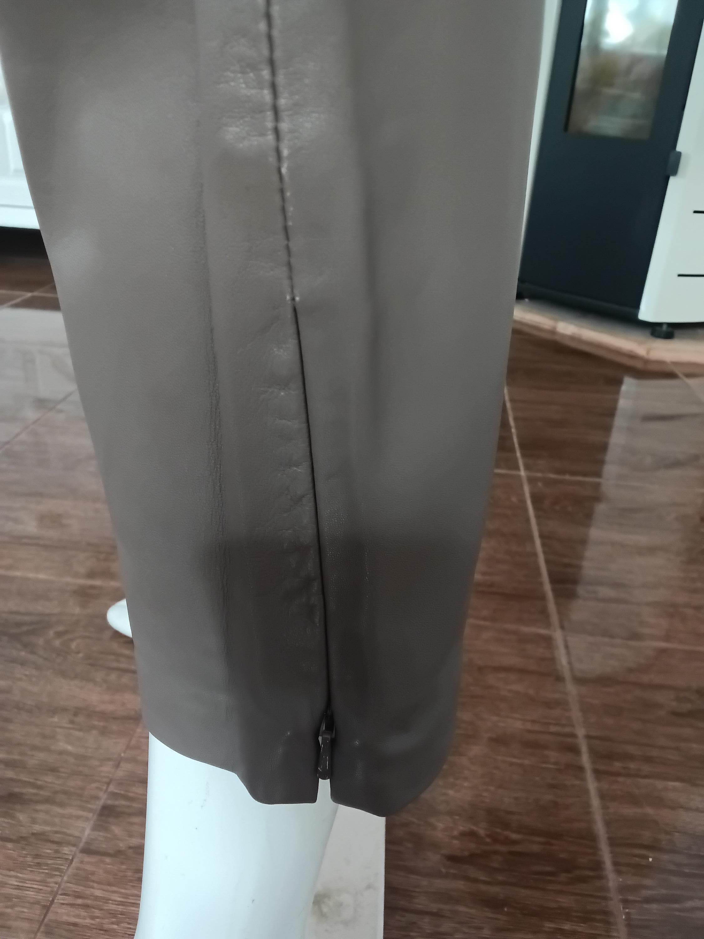 Vintage Legging cuir d'agneau taupe Alba Moda — Taille 36 FR