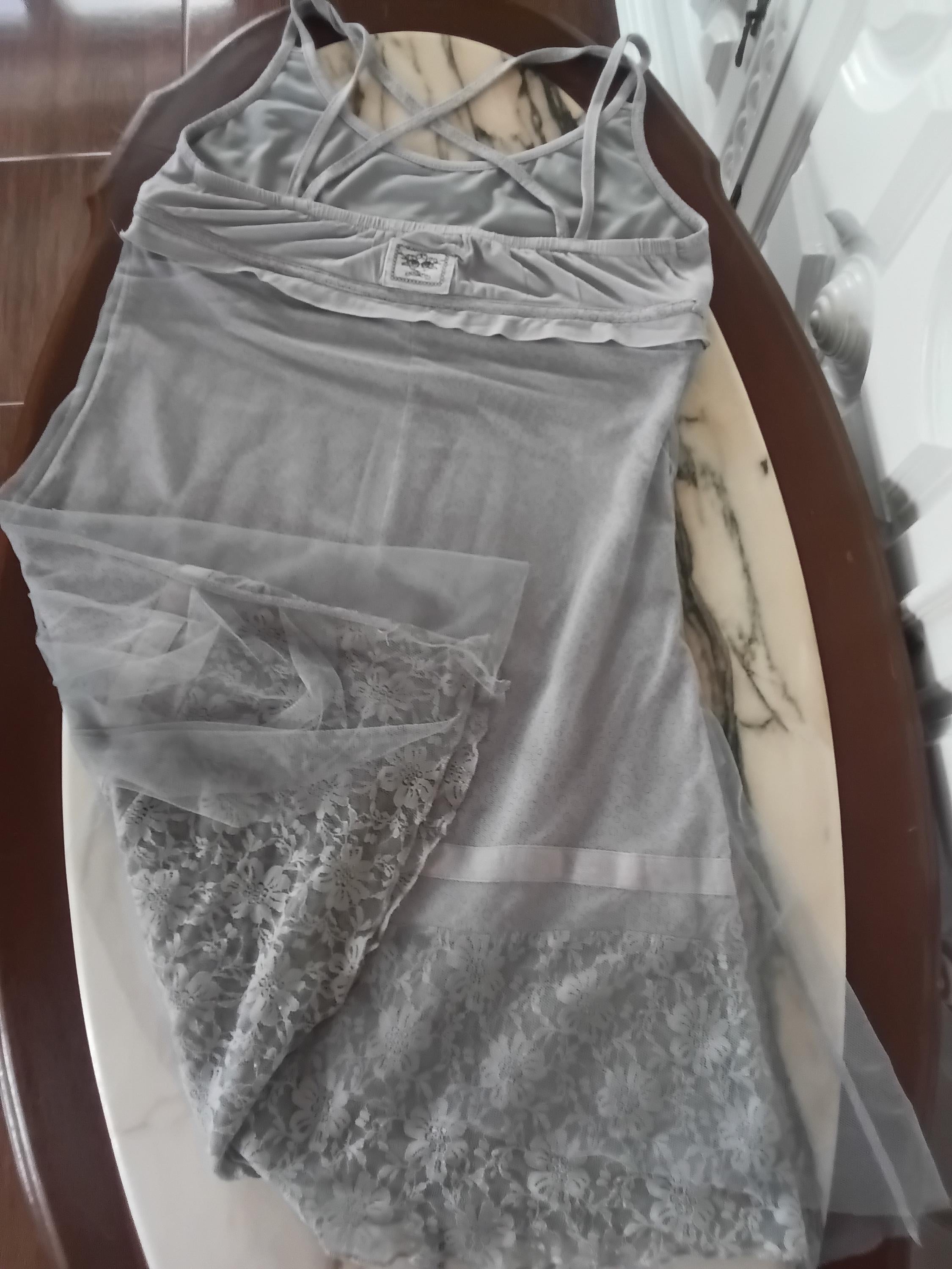 Robe Vintage Années 2000 Rayonne & Tulle Gris — Style Soirée — Taille M