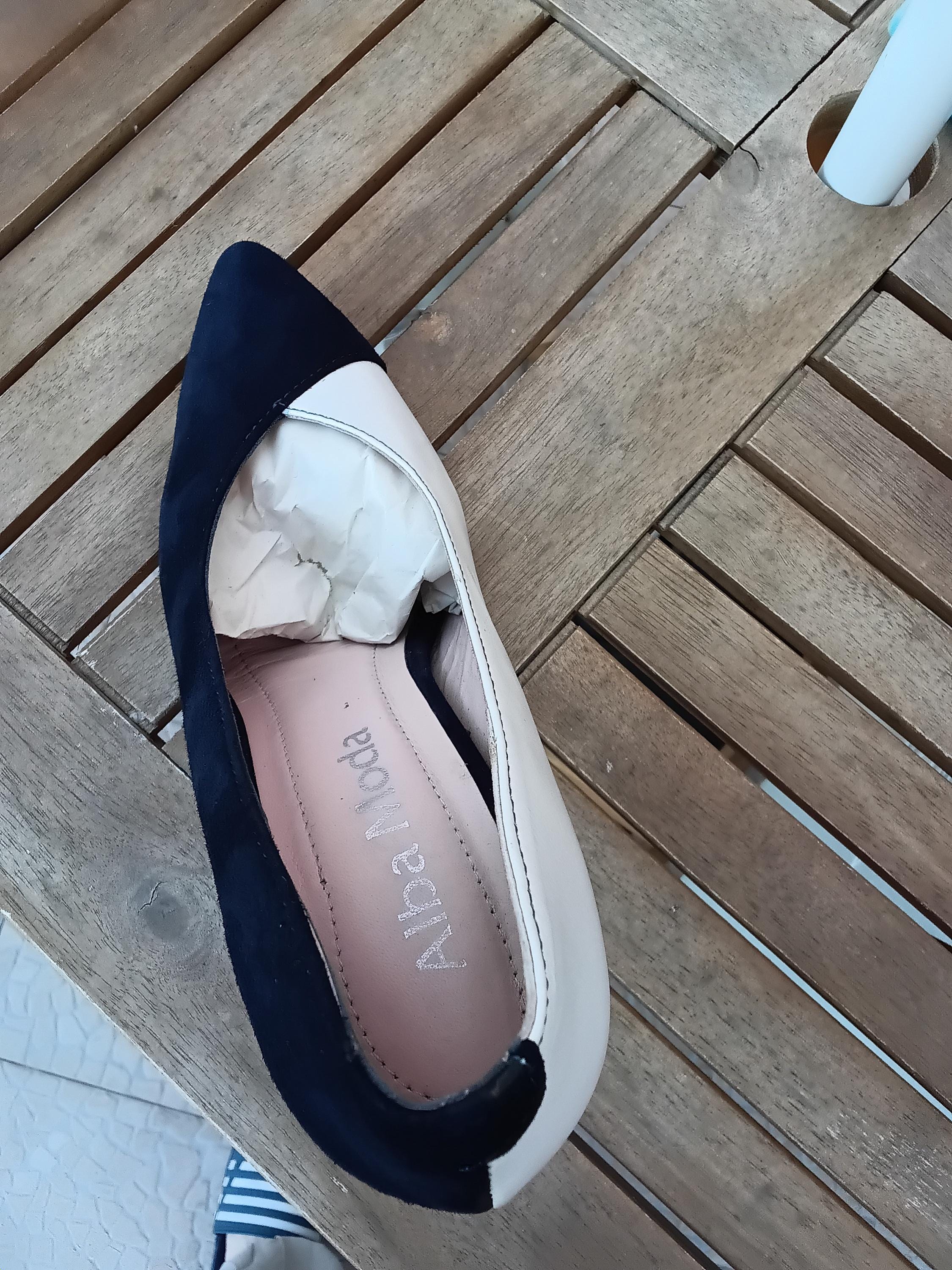 Vintage Escarpins Alba Moda Bicolores Cuir Blanc & Bleu Nuit — Taille 37 FR
