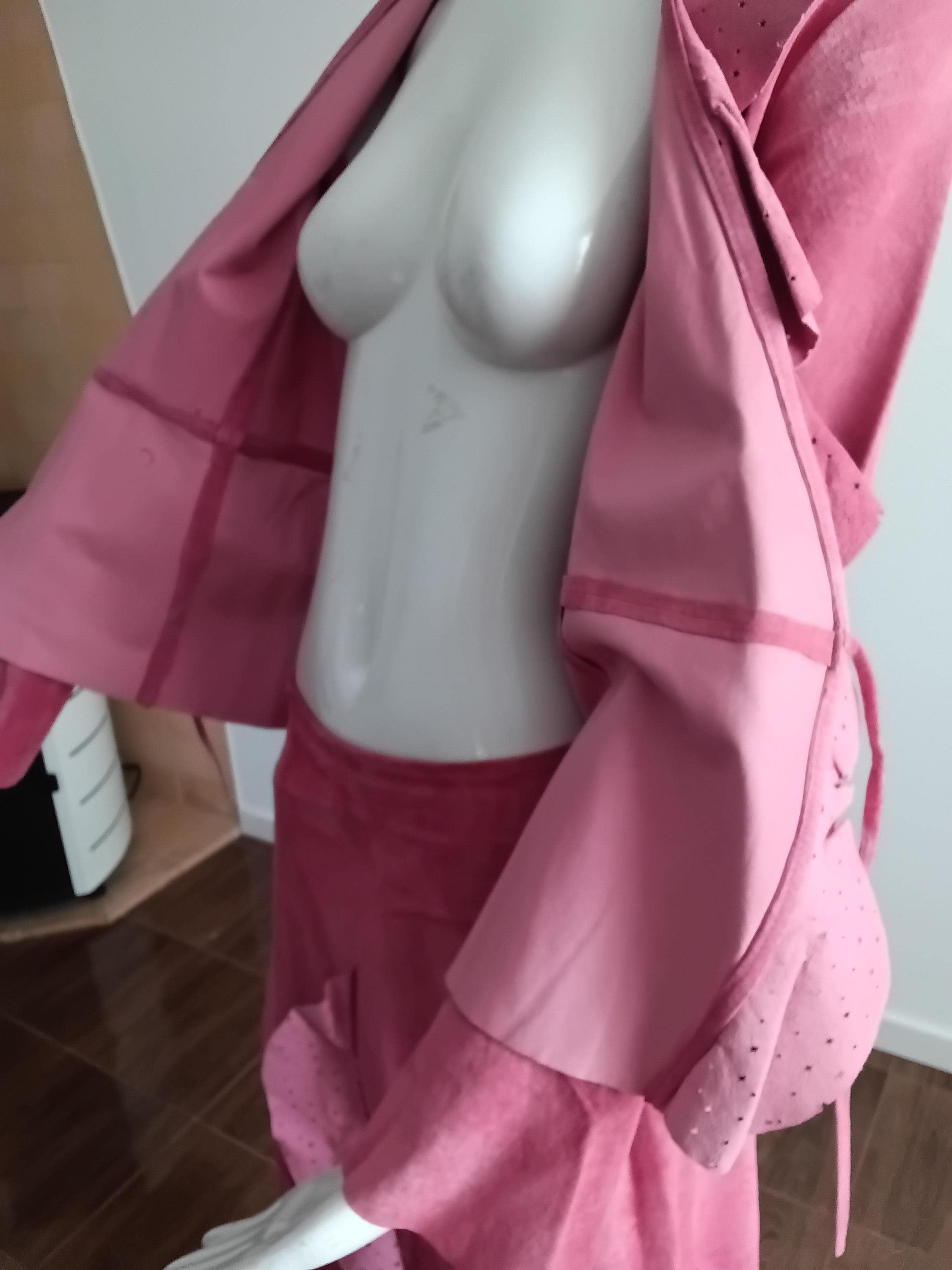 Vintage Ensemble blazer + jupe en cuir velours rose à volants — Taille 38 FR