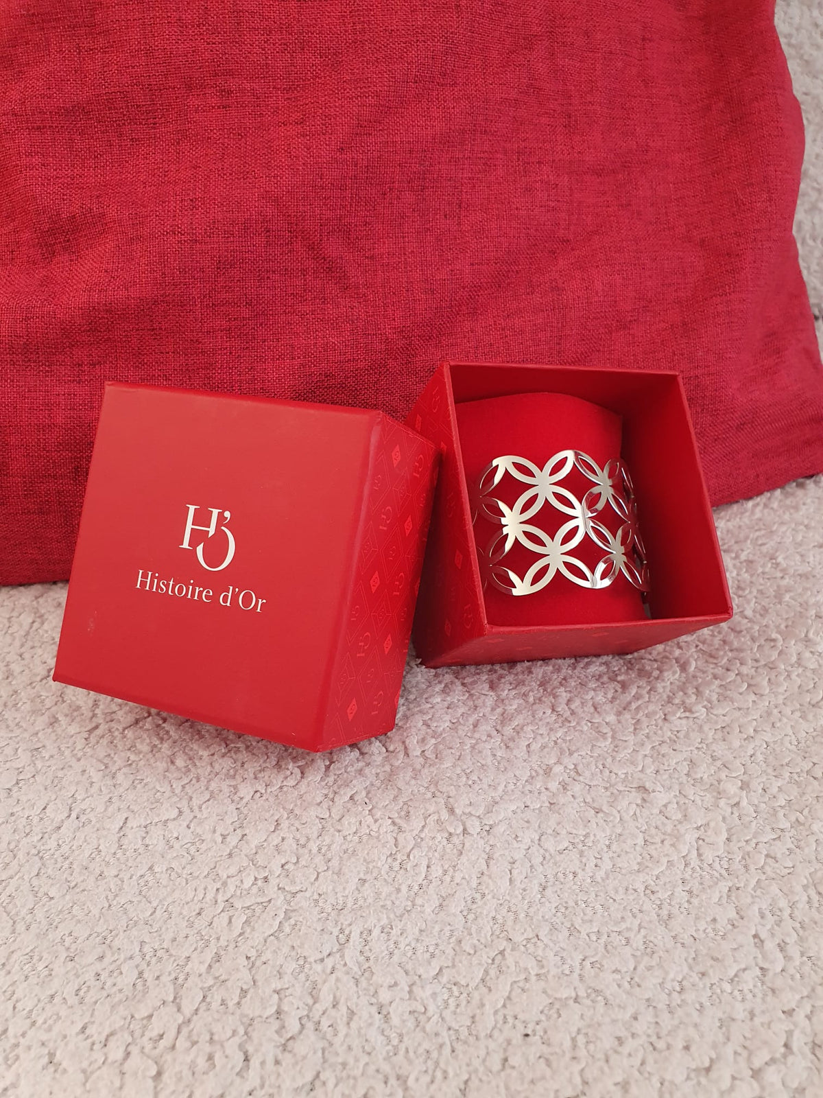 Bracelete "Manchette" em Prata Rodinada — Histoire d'Or « Lauretta » — Com Certificado & Estojo