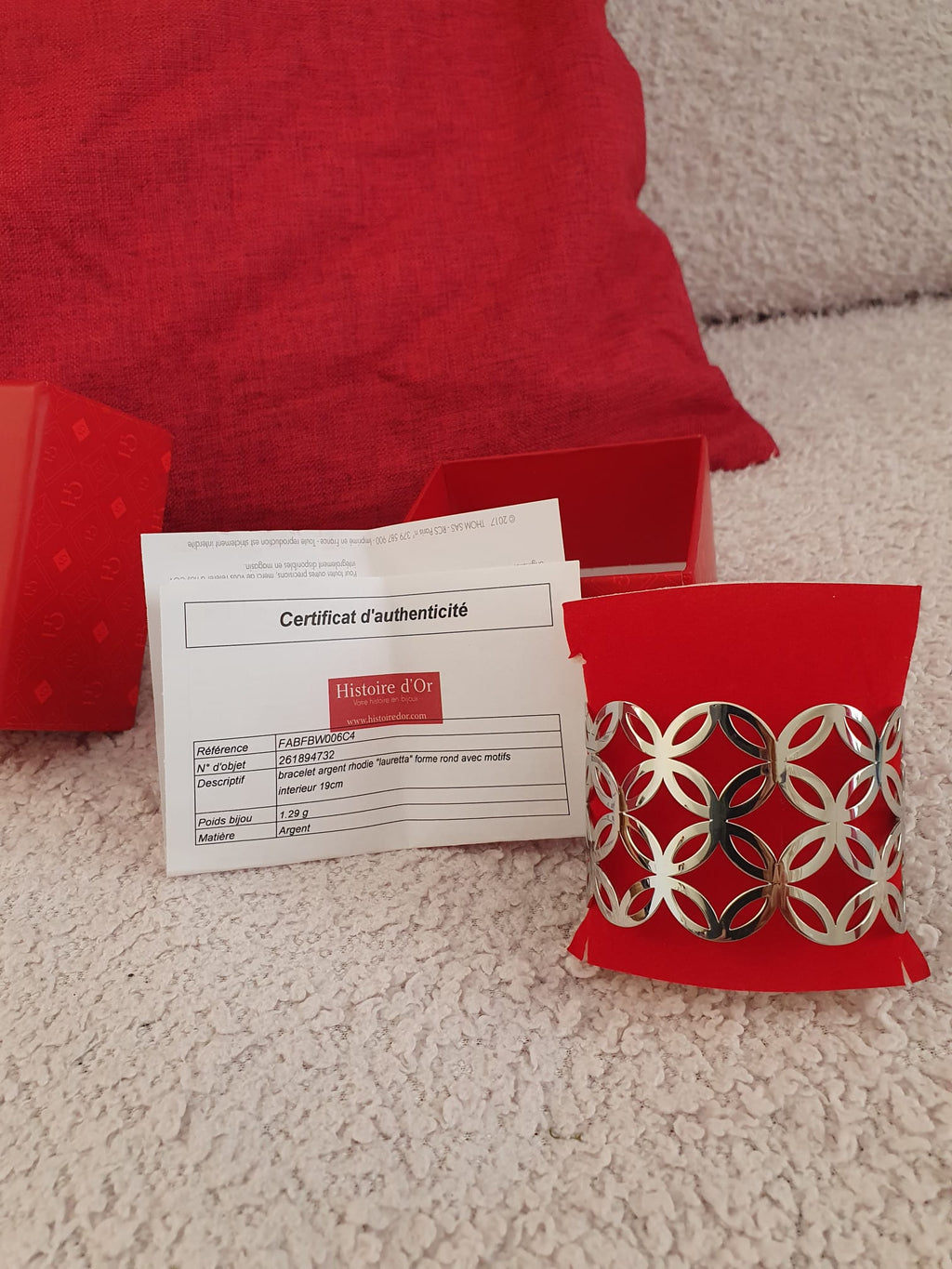 Bracelet Manchette Argent Rhodié — Histoire d'Or « Lauretta » — Avec Certificat & Écrin