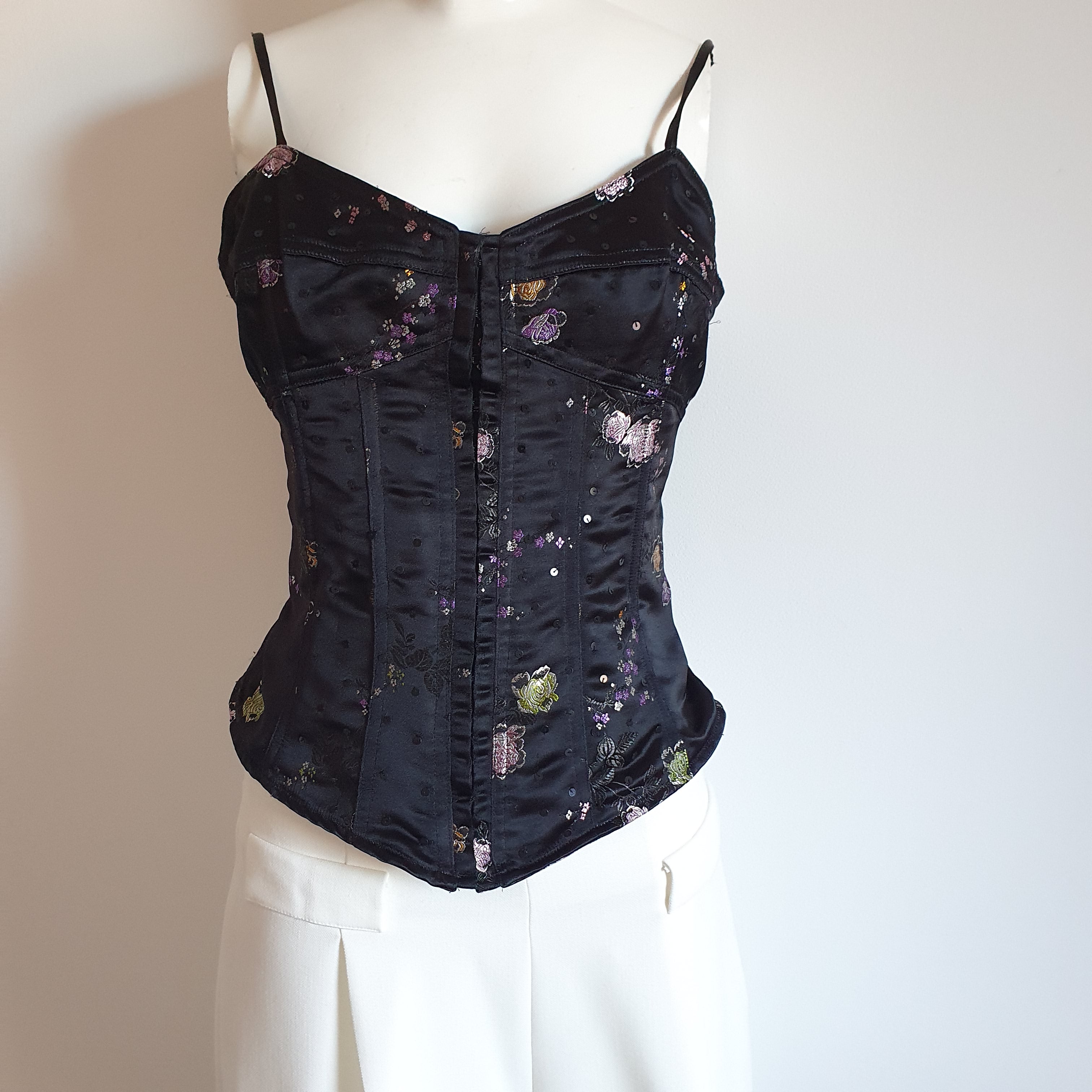 Bustier corset vintage noir brodé - vue de face