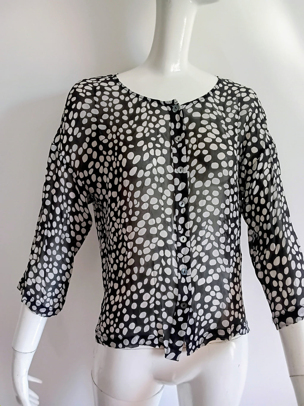 Chemisier en Soie Noir à Pois Madeleine — Taille 38 FR