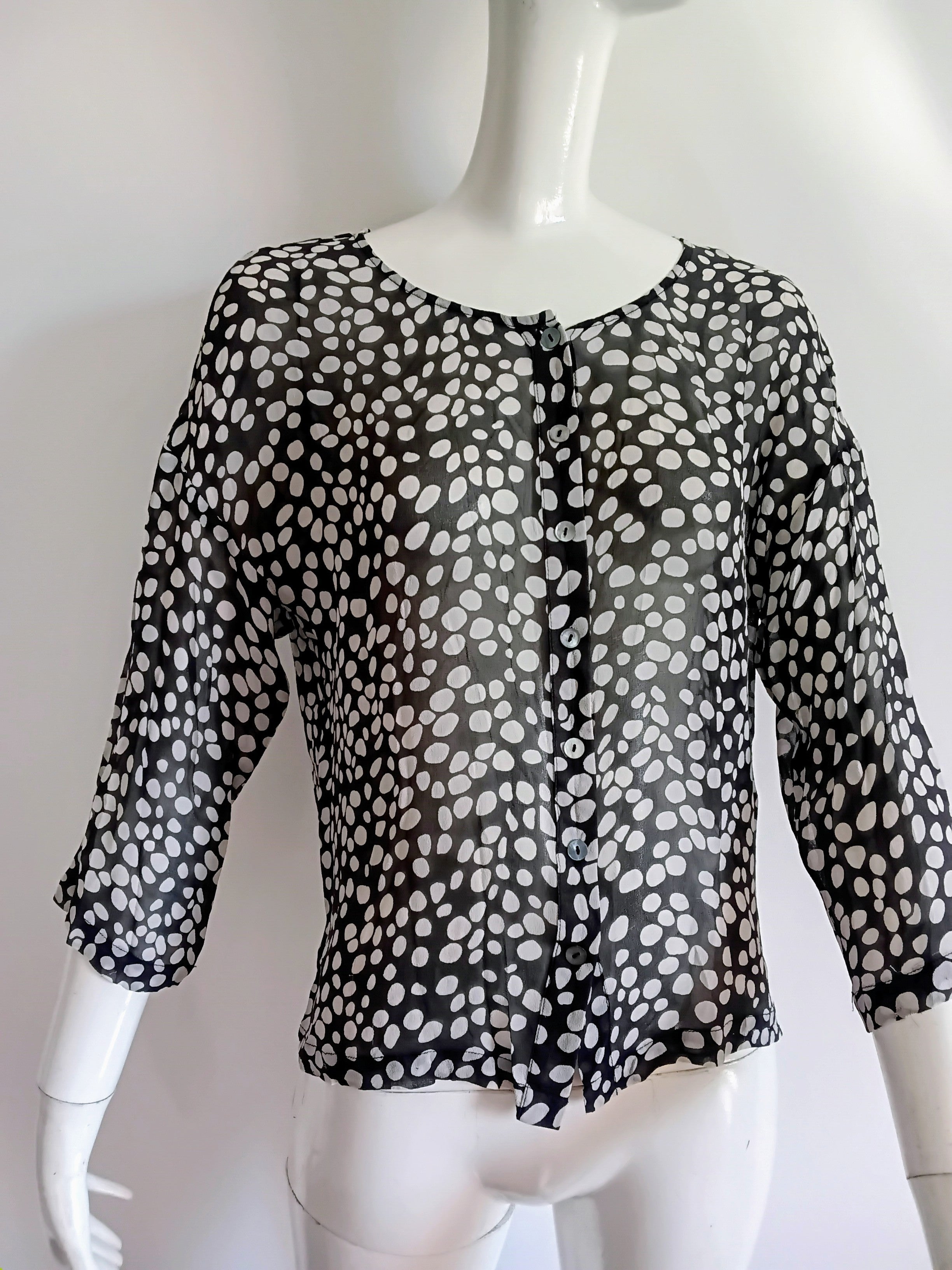 Chemisier en Soie Noir à Pois Madeleine — Taille 38 FR