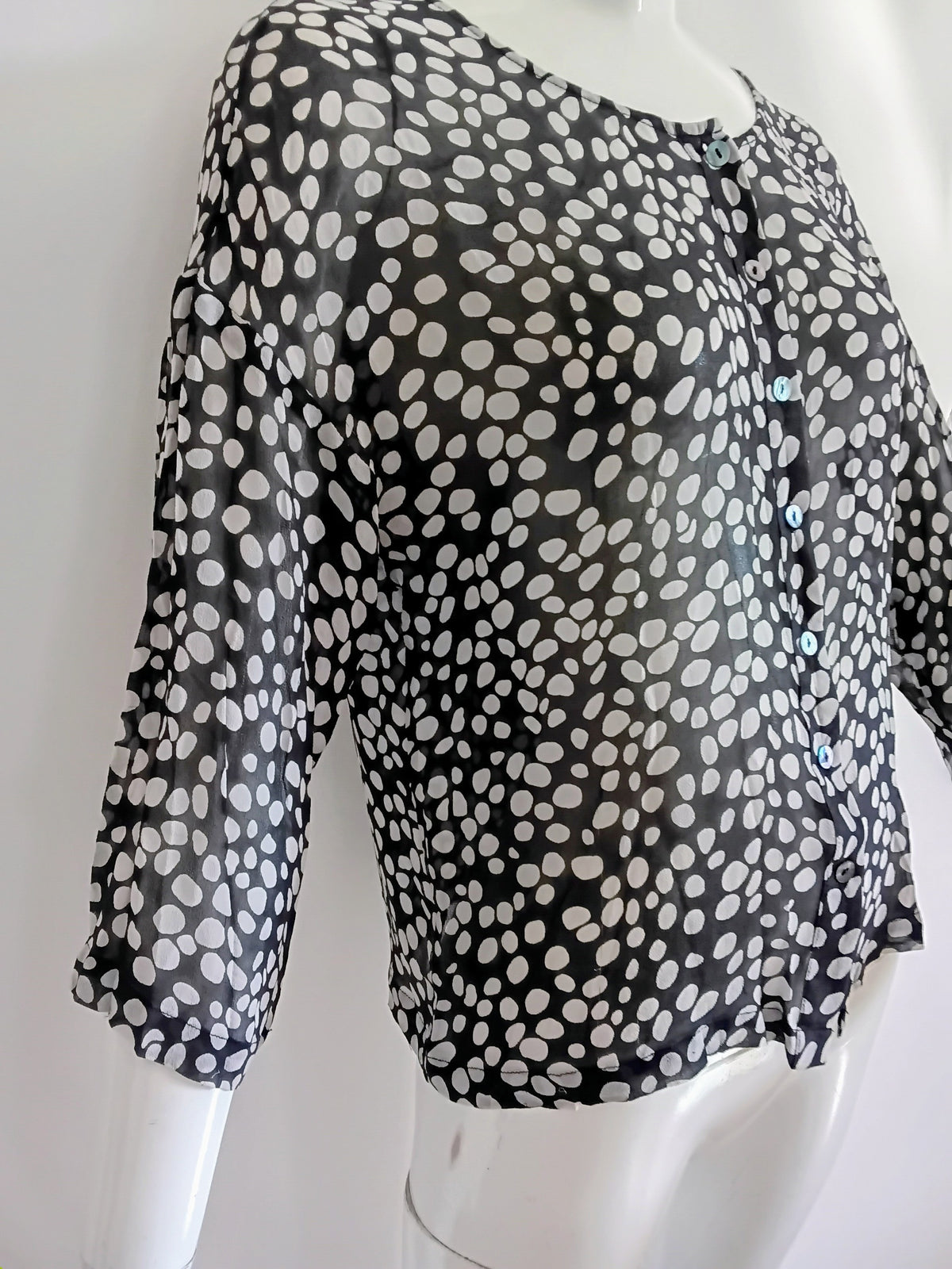 Chemisier en Soie Noir à Pois, Manches 3/4 — Taille 38 FR