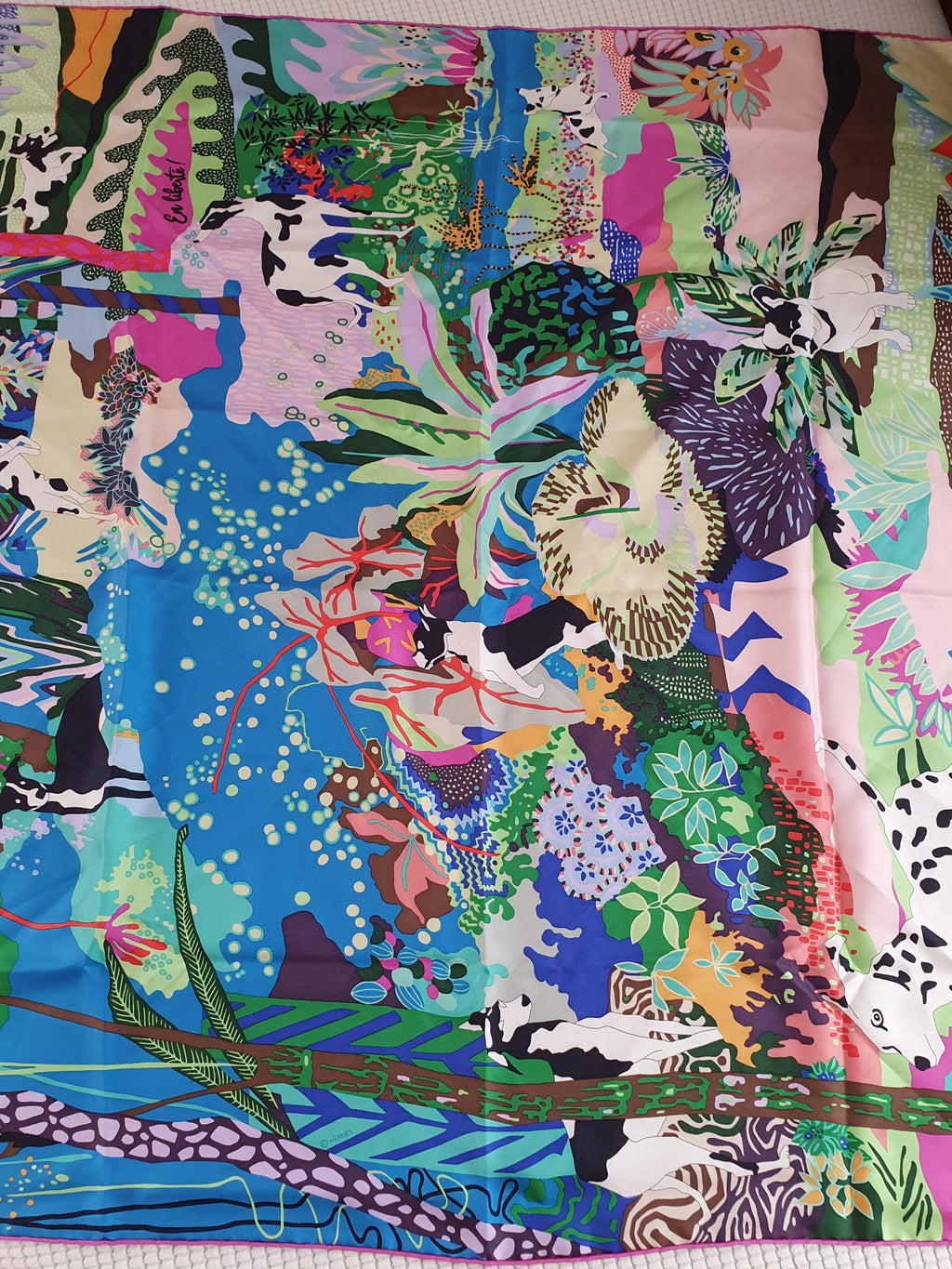 Carré Hermès "En Liberté" 90 x 90 cm — Soie Bleu Multicolore