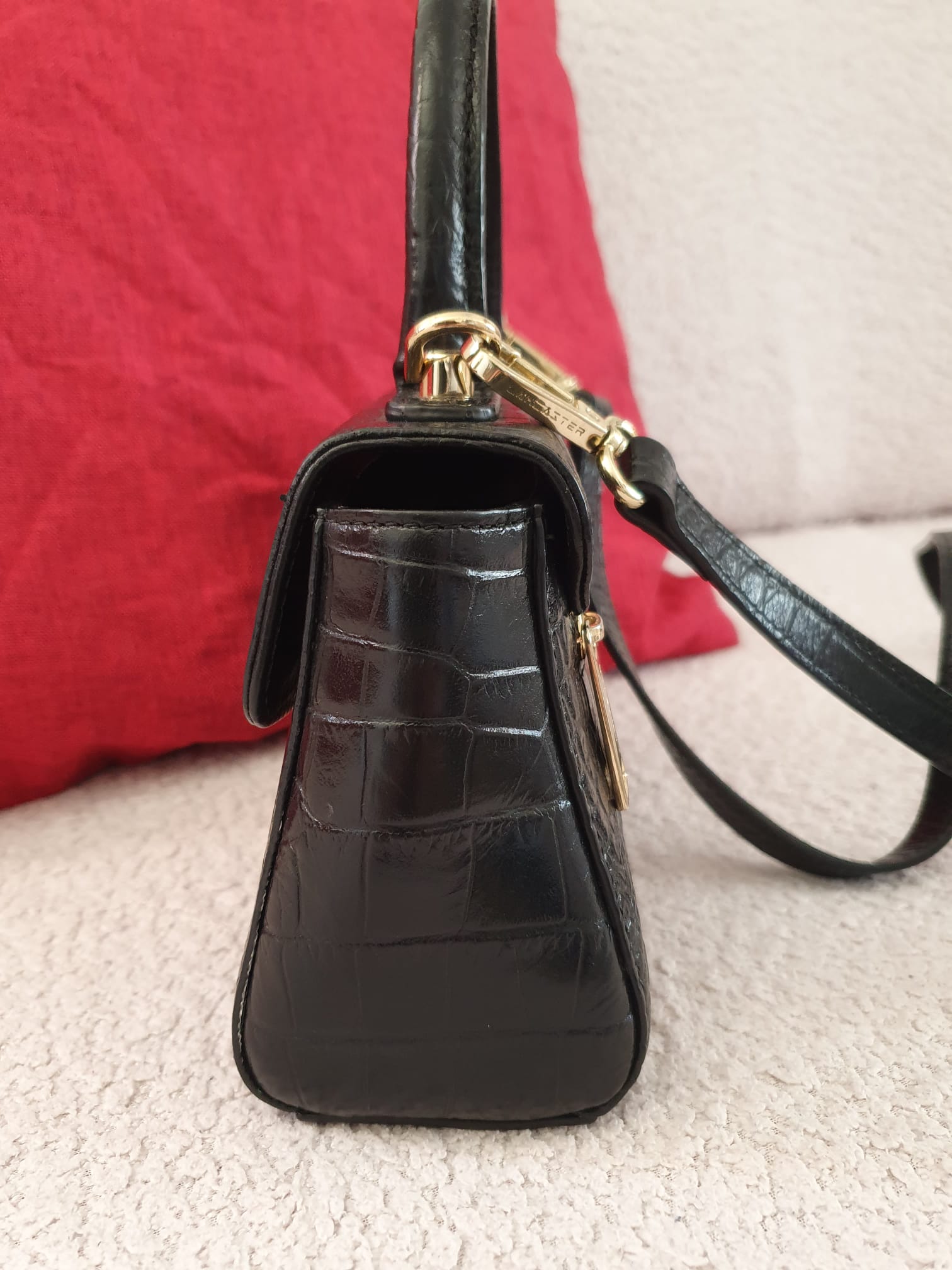 Sac Lancaster Paris — Mini Bag Noir Grainé Façon Croco