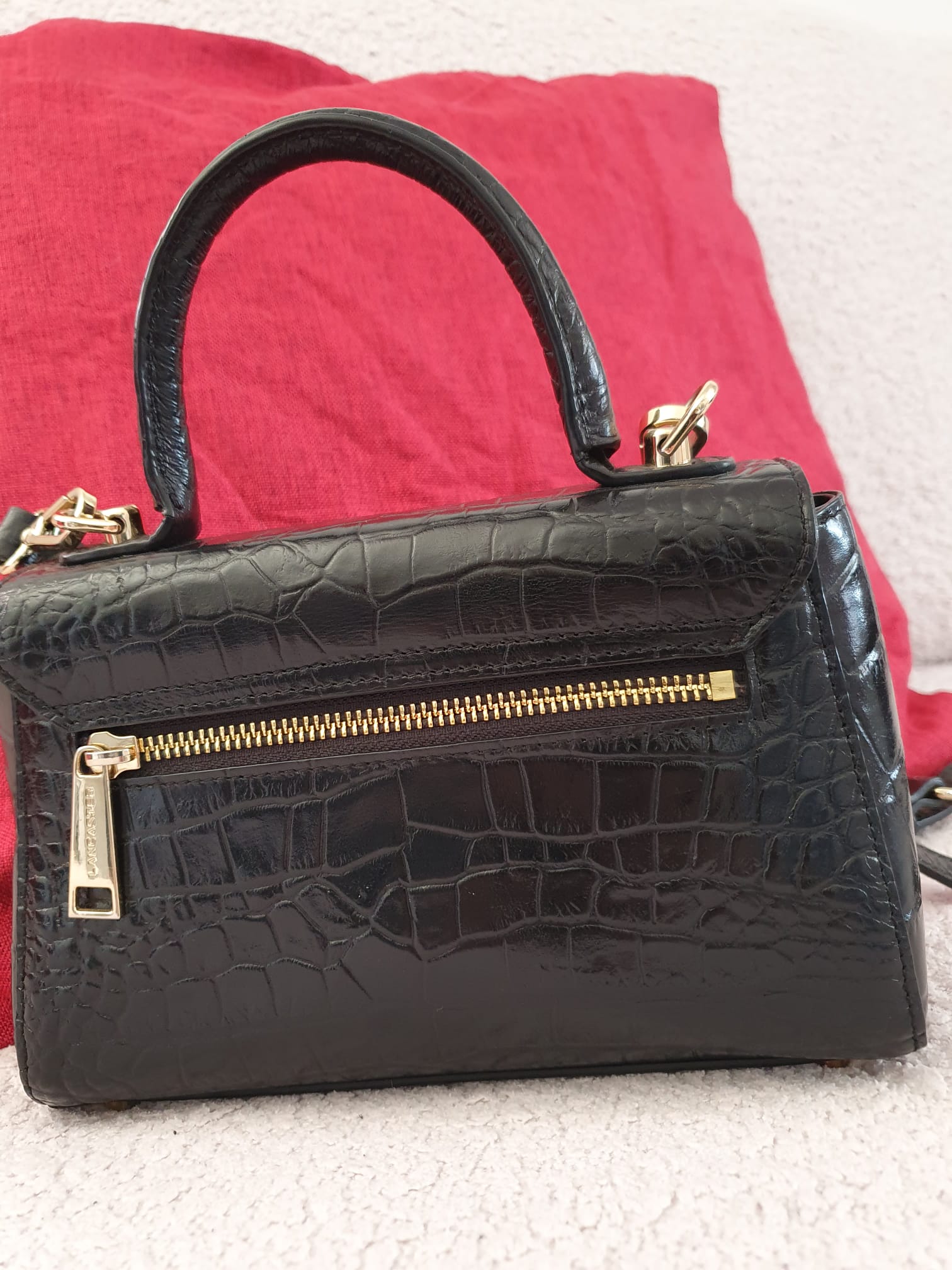 Sac Lancaster Paris — Mini Bag Noir Grainé Façon Croco