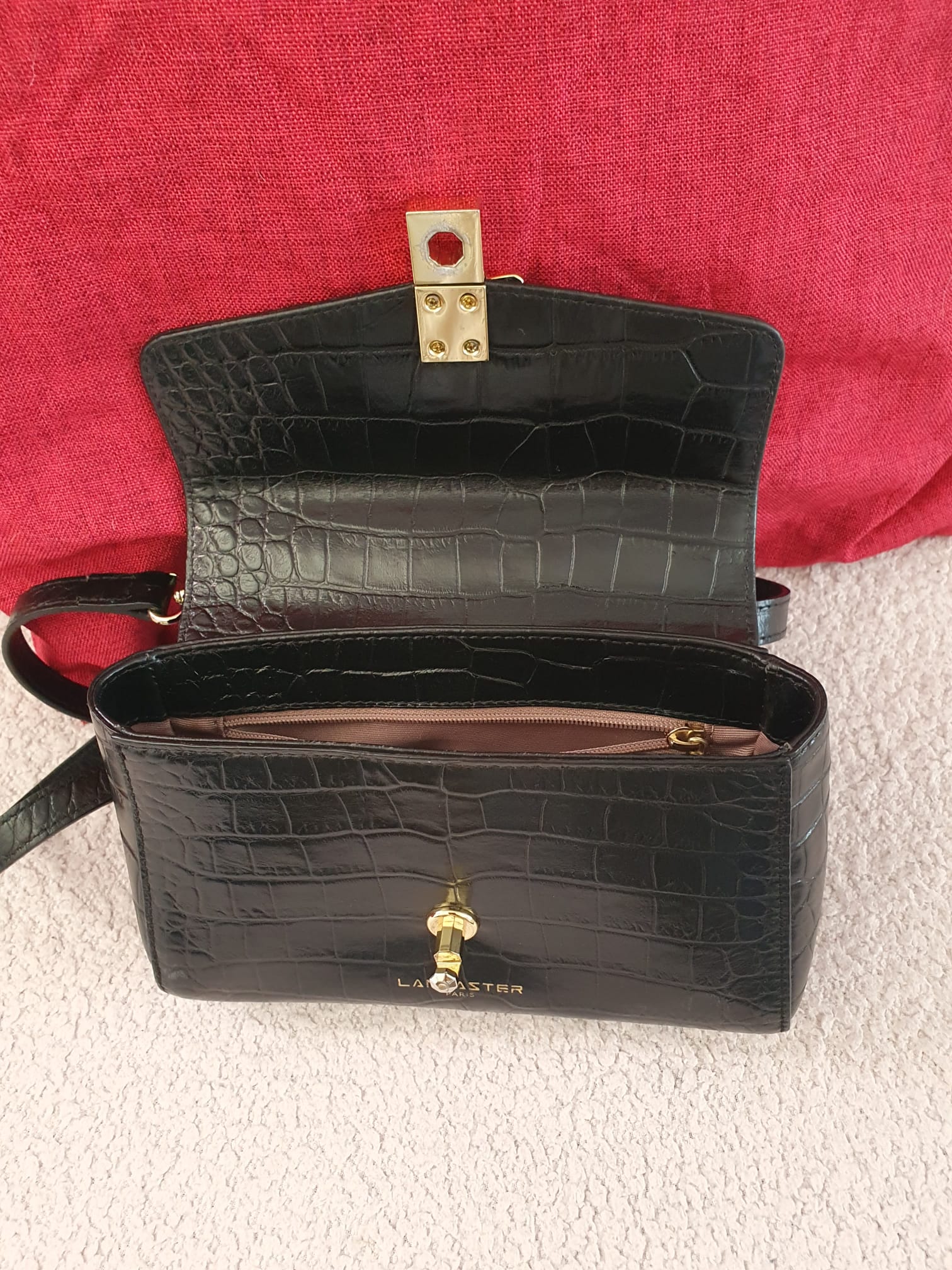 Sac Lancaster Paris — Mini Bag Noir Grainé Façon Croco