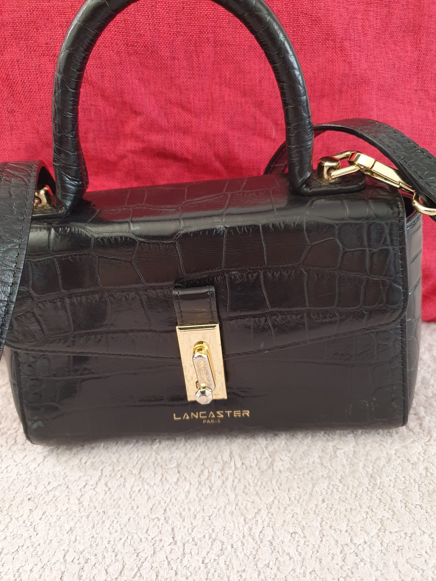Sac Lancaster Paris — Mini Bag Noir Grainé Façon Croco