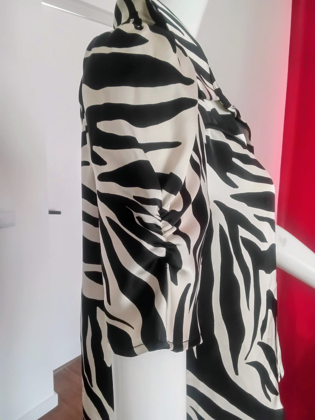 Chemisier Satiné Naf Naf — Imprimé Zébré Beige & Noir — Taille 38