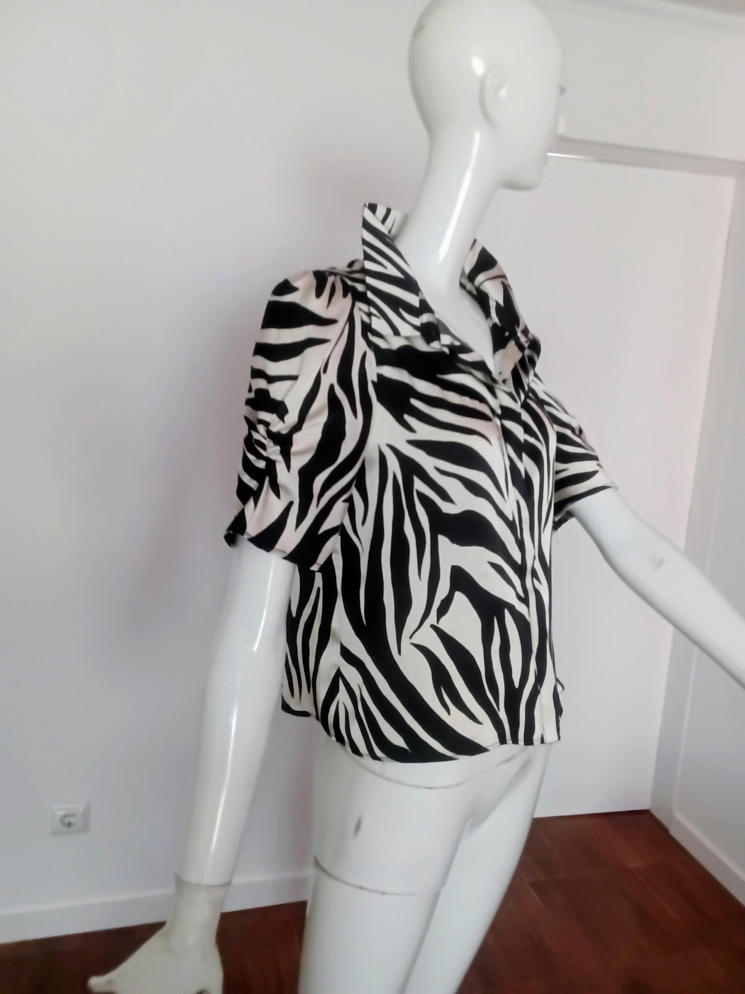 Chemisier Satiné Naf Naf — Imprimé Zébré Beige & Noir — Taille 38