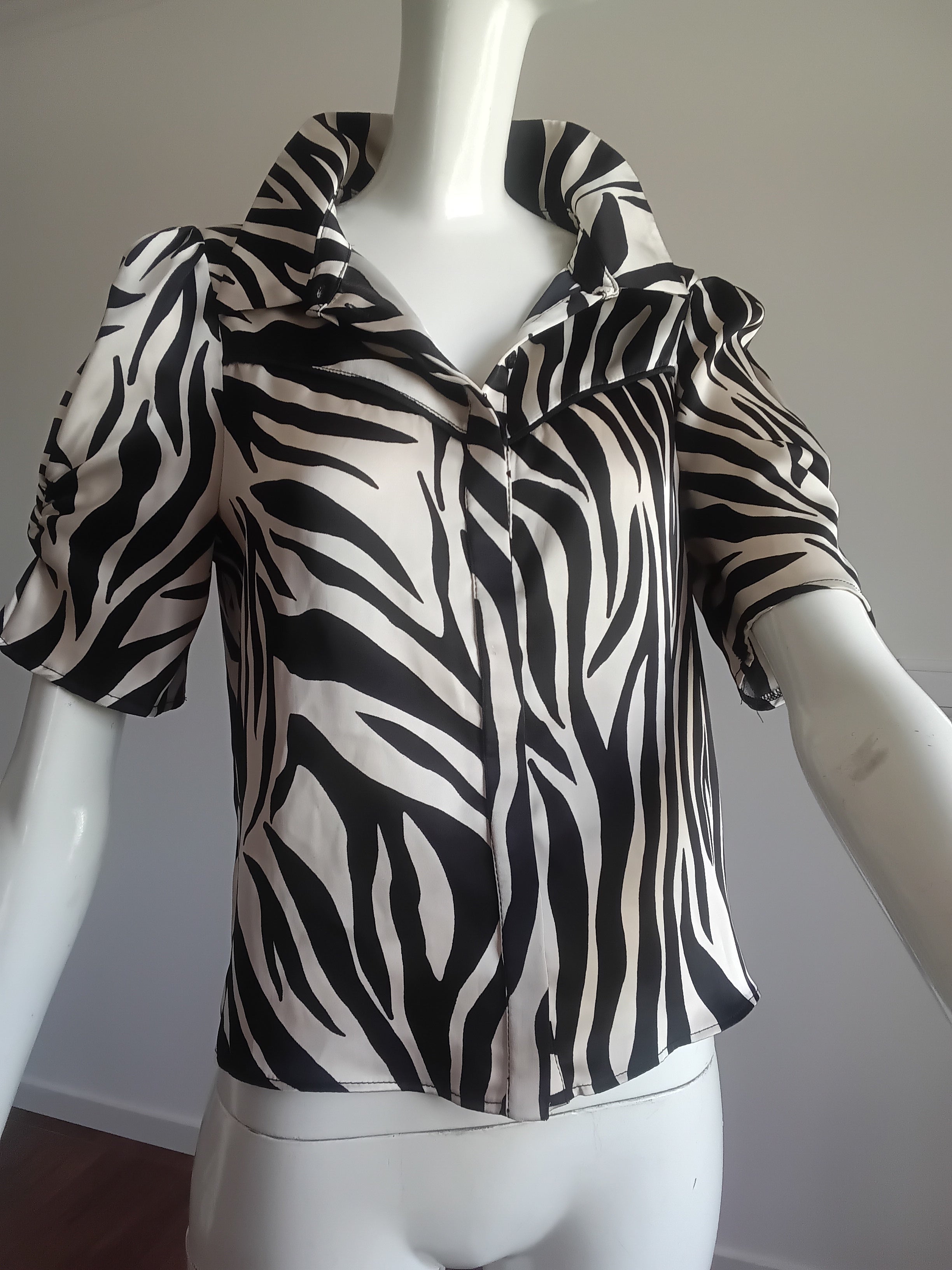 Chemisier Satiné Naf Naf — Imprimé Zébré Beige & Noir — Taille 38