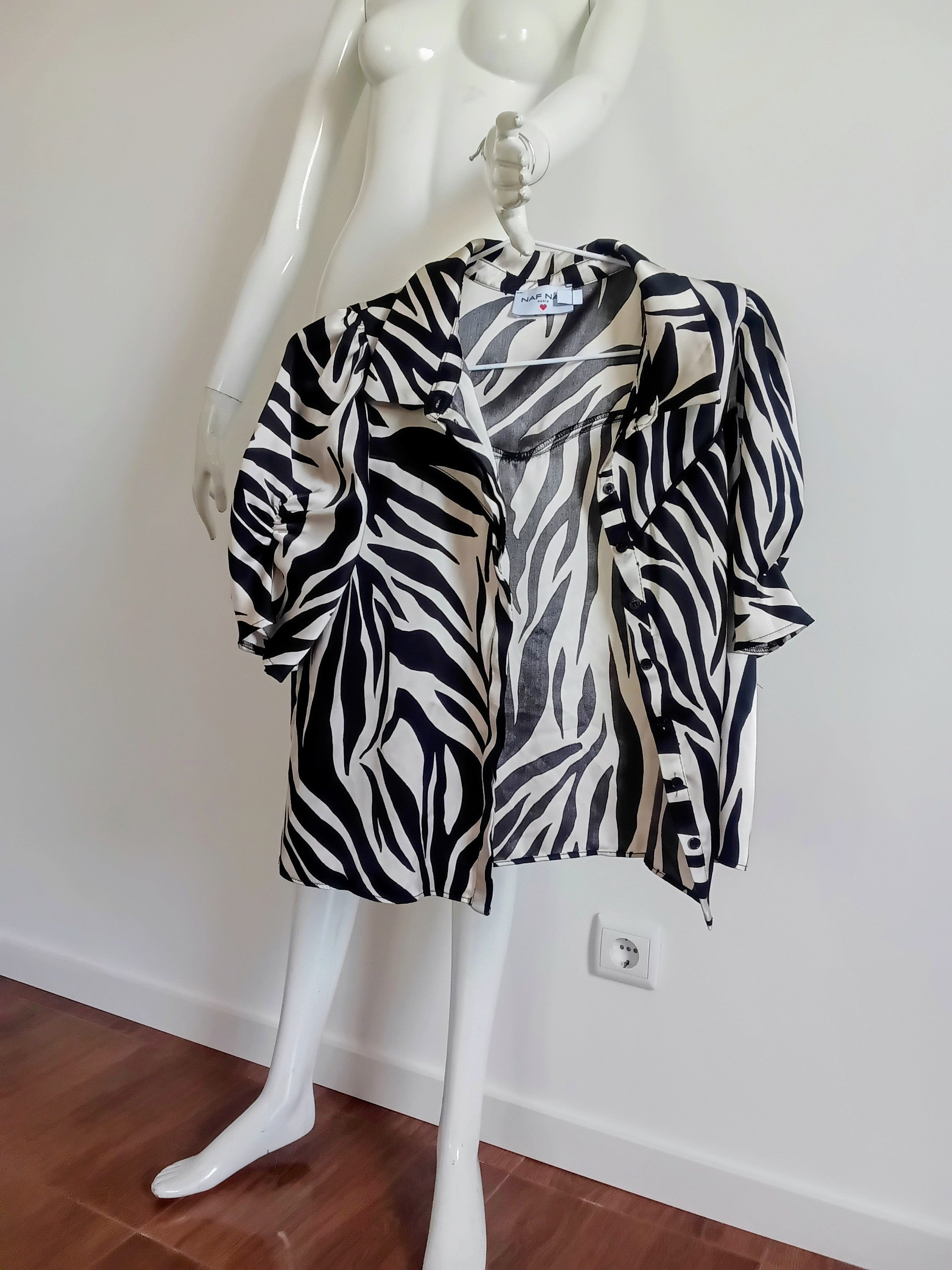 Chemisier Satiné Naf Naf — Imprimé Zébré Beige & Noir — Taille 38