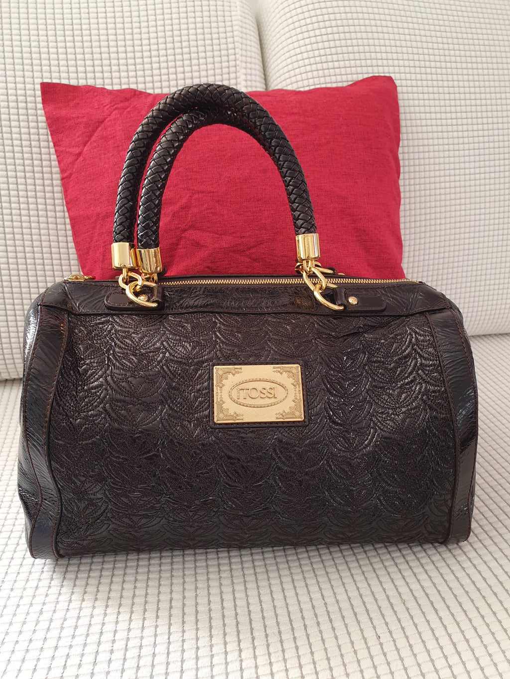 Sac Bowling Silvio Tossi — Marque Suisse, Savoir-Faire Artisanal Italien — Cuir Embossé Marron Foncé