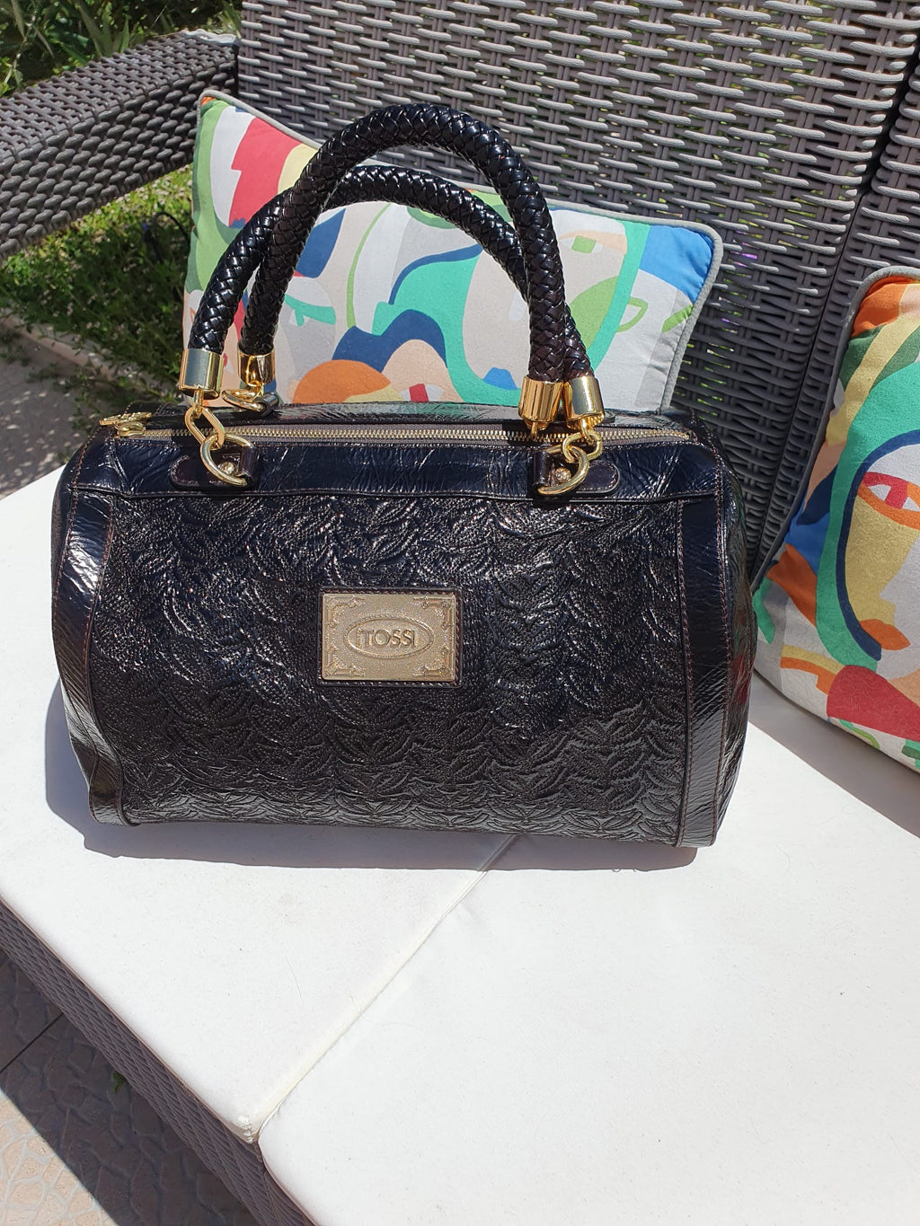 Sac Bowling Silvio Tossi — Marque Suisse, Savoir-Faire Artisanal Italien — Cuir Embossé Marron Foncé