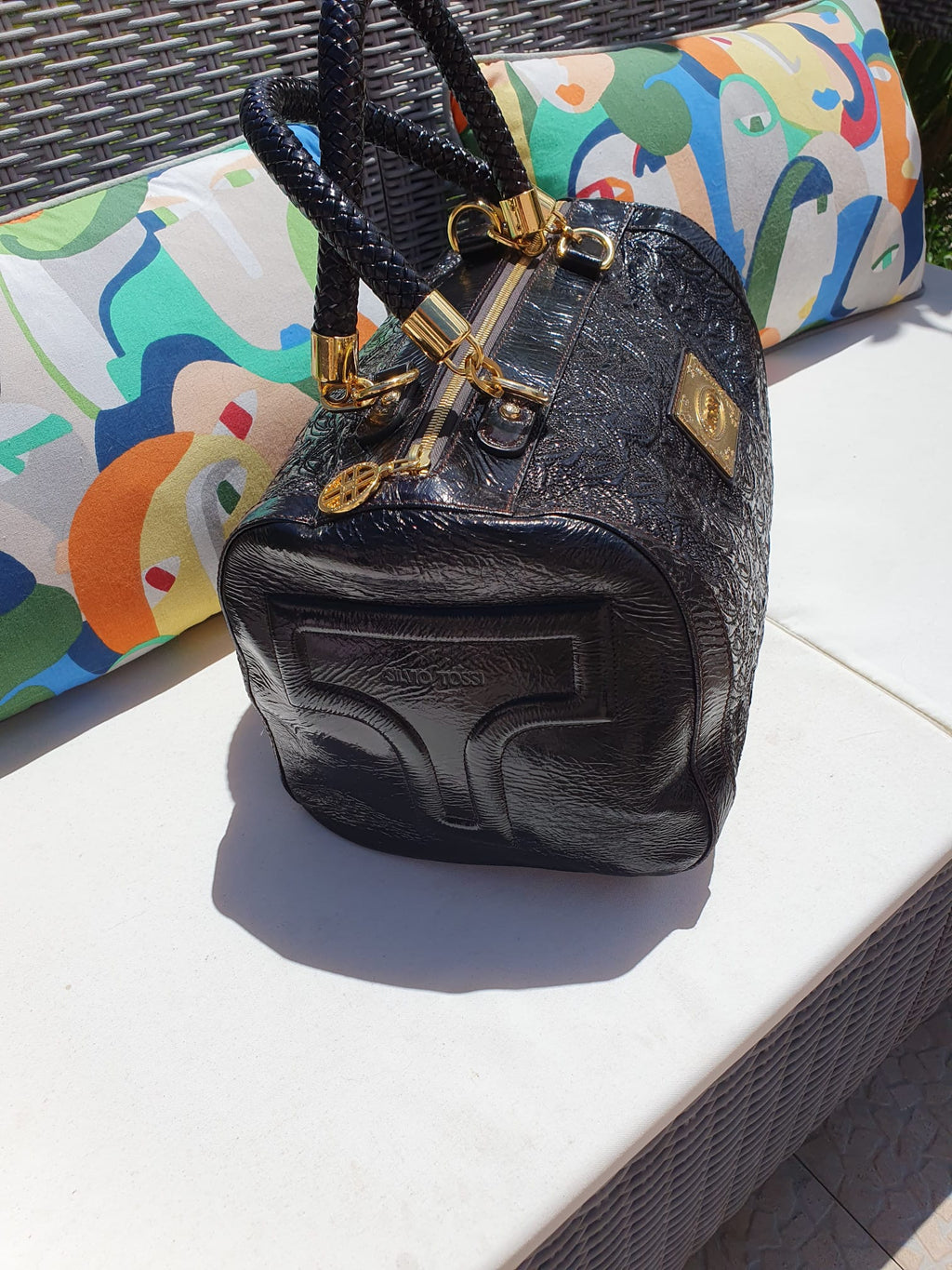 Sac Bowling Silvio Tossi — Marque Suisse, Savoir-Faire Artisanal Italien — Cuir Embossé Marron Foncé